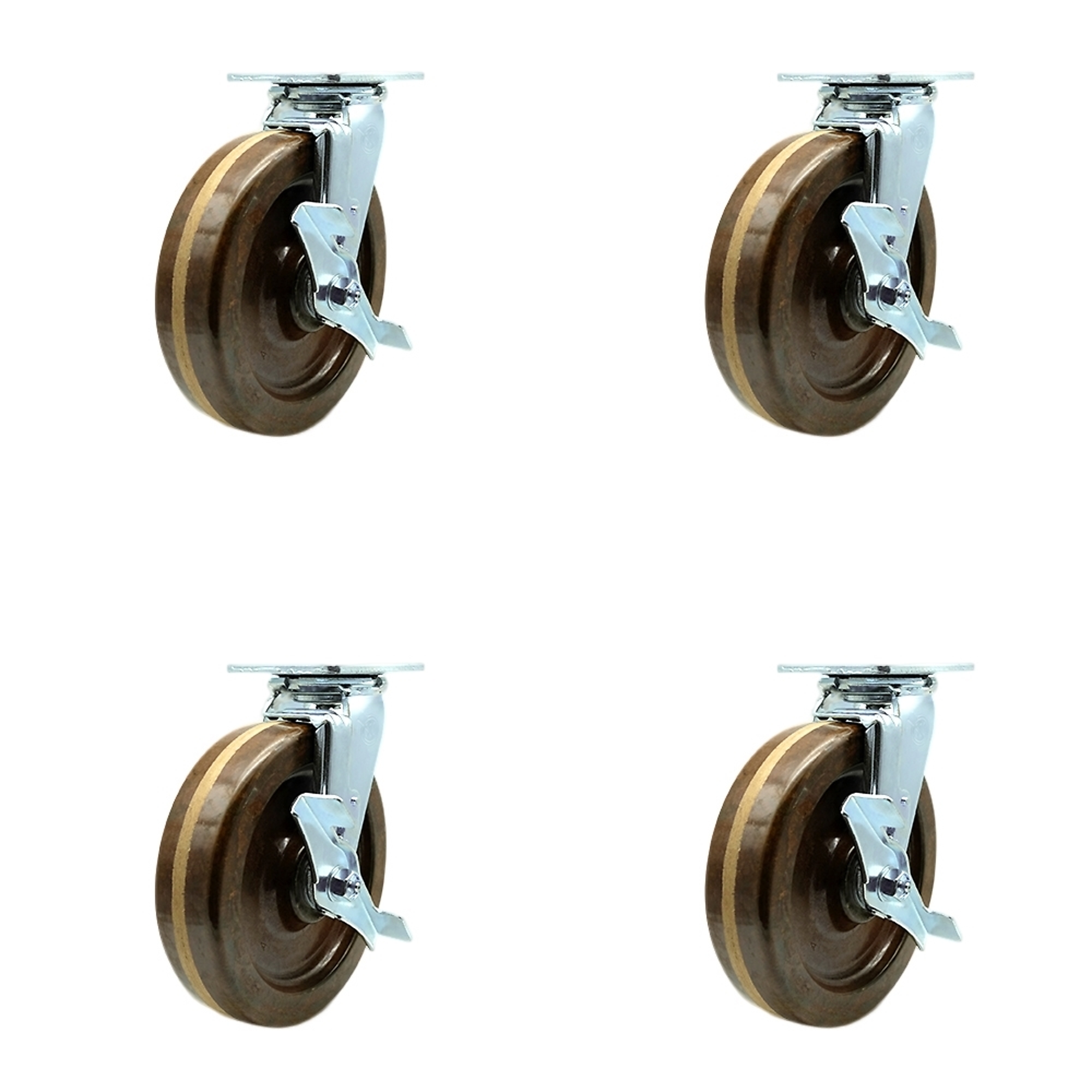 Service Caster, 8Inch x 2Inch Plate Casters, Wheel Diameter 8 in, Caster Type Swivel, Package (qty.) 4, Model SCC-30CS820-PHRHT-TLB-BSL-4