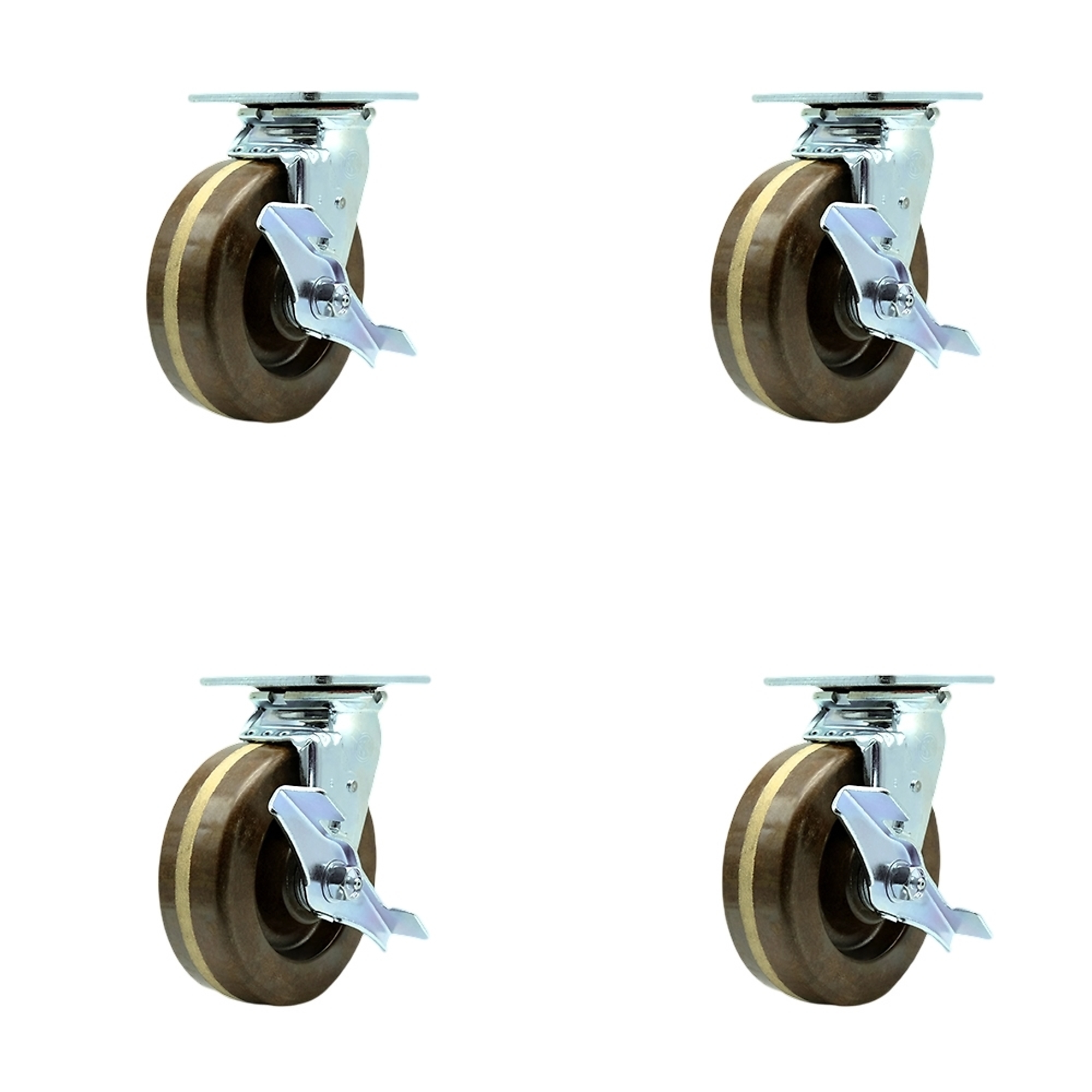 Service Caster, 6Inch x 2Inch Plate Casters, Wheel Diameter 6 in, Caster Type Swivel, Package (qty.) 4, Model SCC-30CS620-PHRHT-TLB-BSL-4