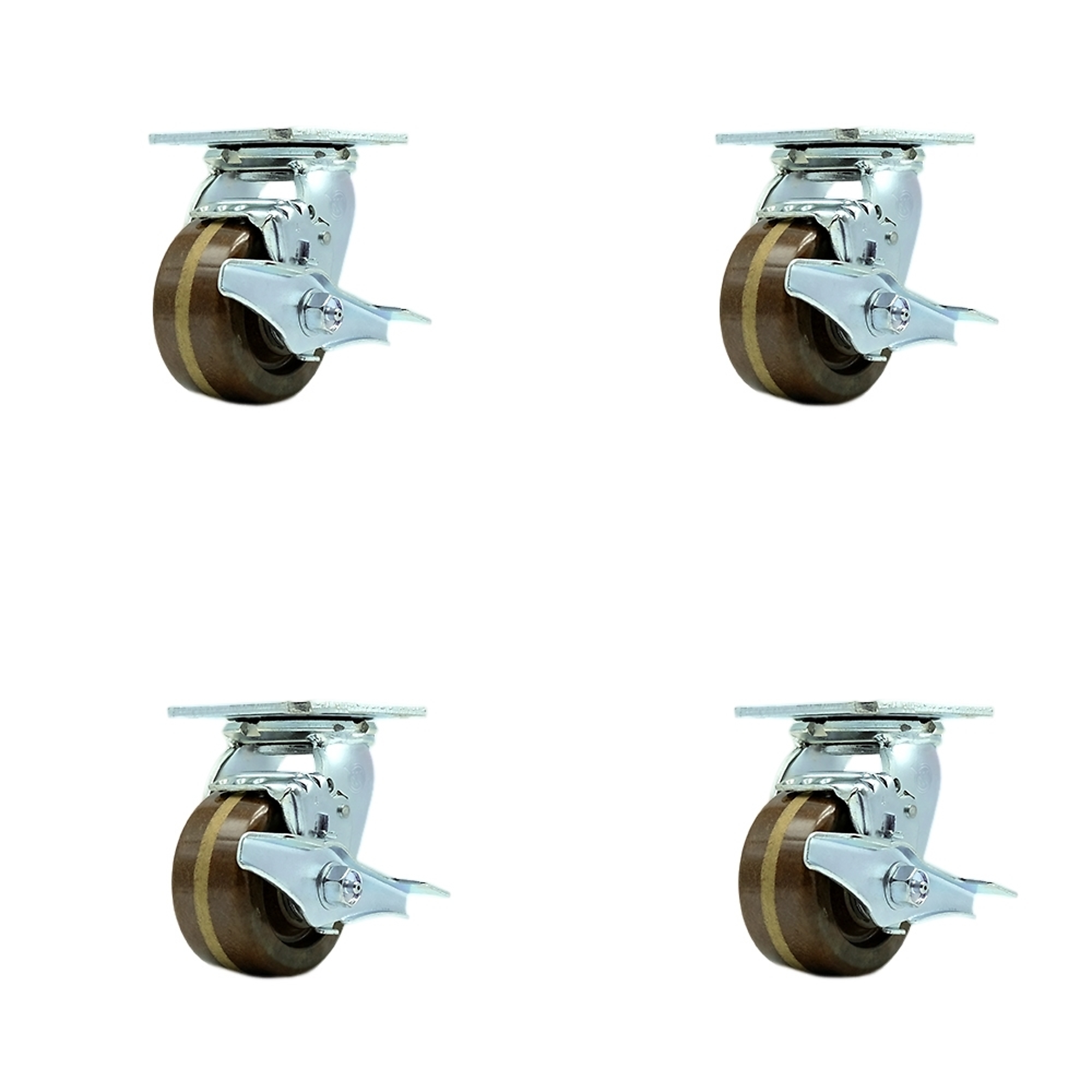 Service Caster, 4Inch x 2Inch Plate Casters, Wheel Diameter 4 in, Caster Type Swivel, Package (qty.) 4, Model SCC-30CS420-PHRHT-TLB-BSL-4