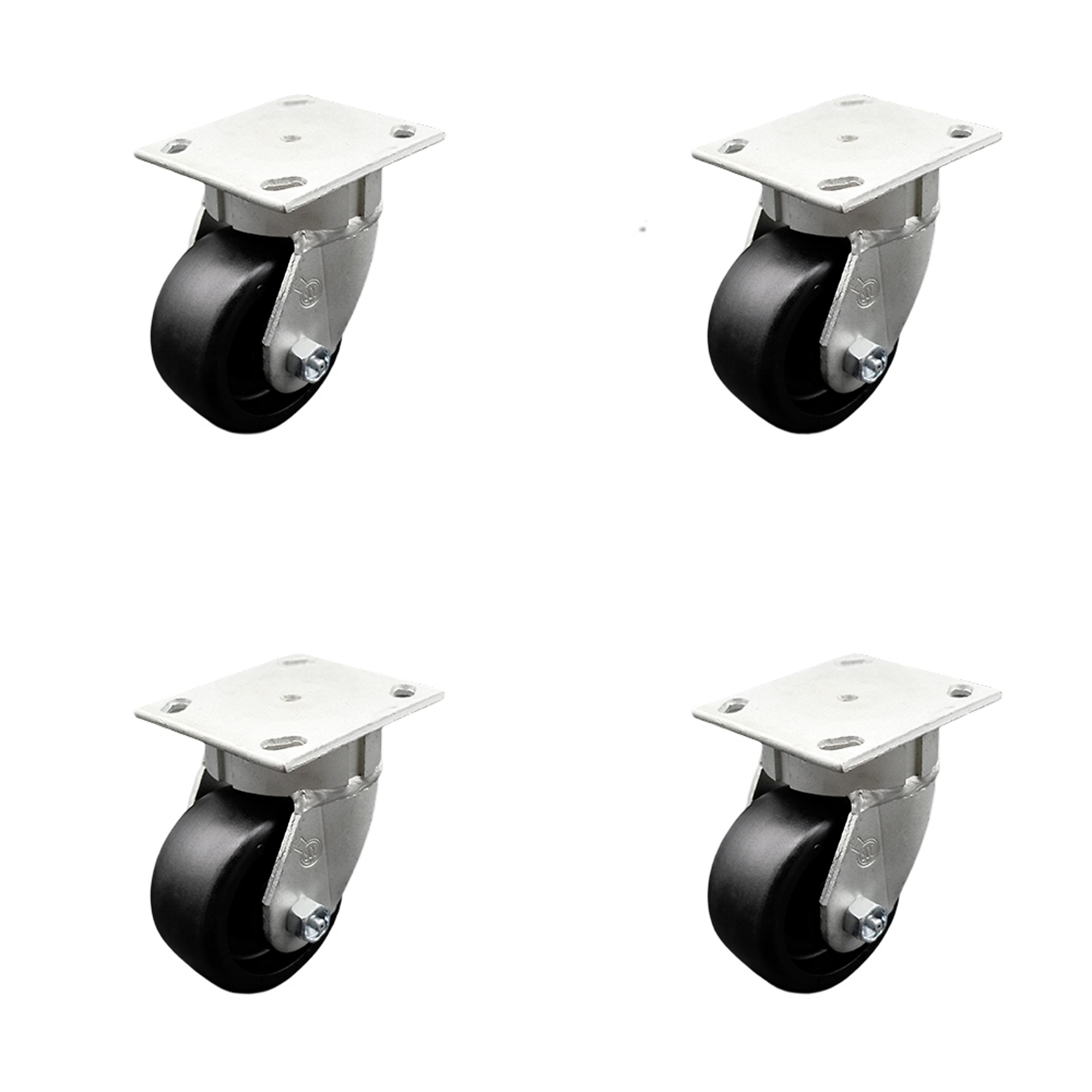 Service Caster, 4Inch x 2Inch Plate Casters, Wheel Diameter 4 in, Caster Type Swivel, Package (qty.) 4, Model SCC-KP30S420-GFNR-BSL-4