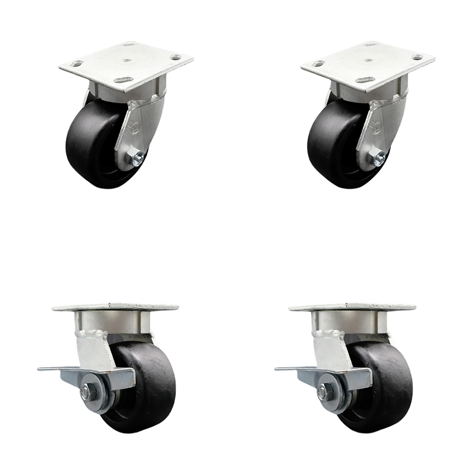 Service Caster, 4Inch x 2Inch Plate Casters, Wheel Diameter 4 in, Caster Type Swivel, Package (qty.) 4, Model SCC-KP30S420-GFNR-2-SLB-2