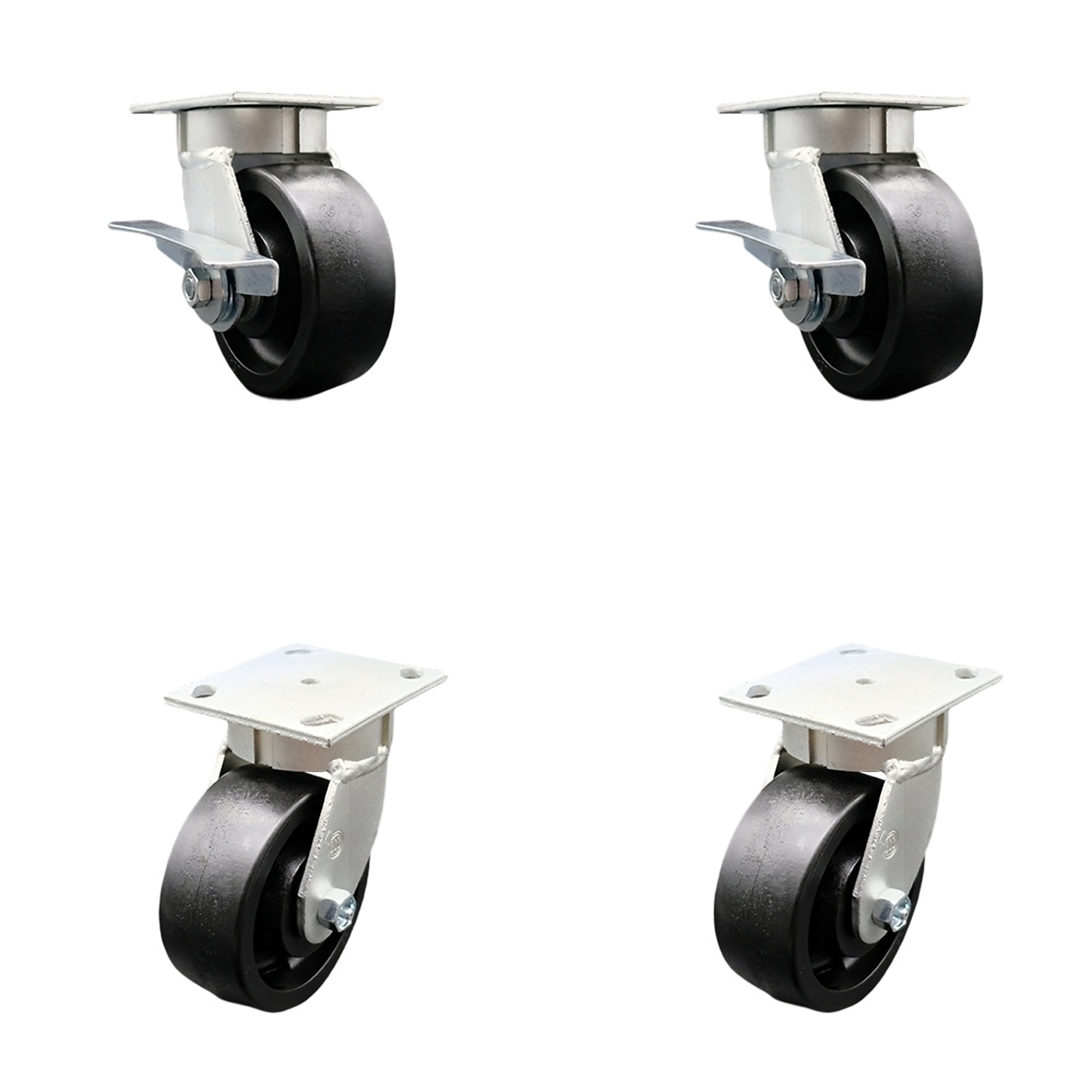 Service Caster, 5Inch x 2Inch Plate Casters, Wheel Diameter 5 in, Caster Type Swivel, Package (qty.) 4, Model SCC-KP30S520-GFNR-SLB-BSL-2-BSL-2