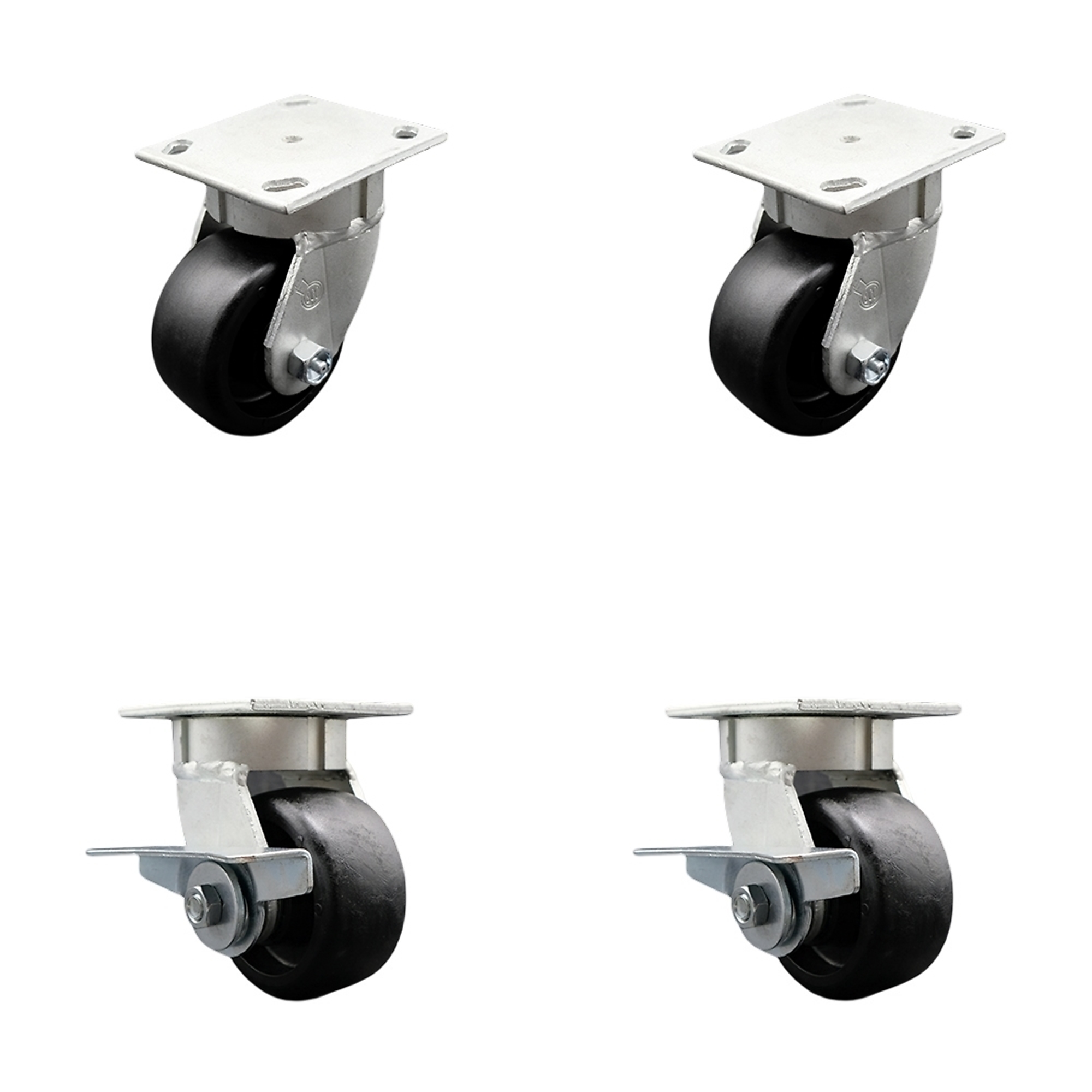 Service Caster, 4Inch x 2Inch Plate Casters, Wheel Diameter 4 in, Caster Type Swivel, Package (qty.) 4, Model SCC-KP30S420-GFNR-BSL-2-SLB-2