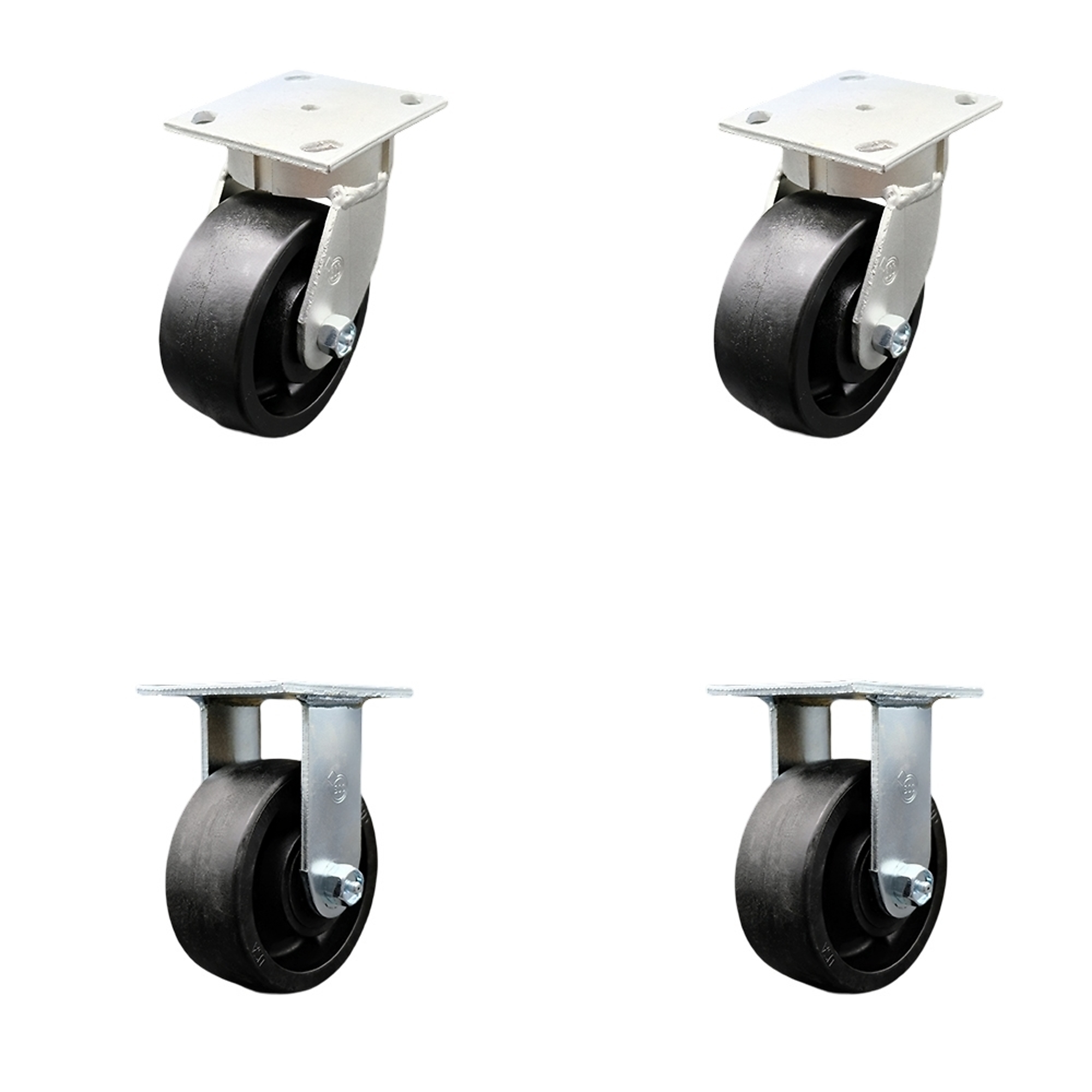 Service Caster, 5Inch x 2Inch Plate Casters, Wheel Diameter 5 in, Caster Type Swivel, Package (qty.) 4, Model SCC-KP30S520-GFNR-BSL-2-R-2