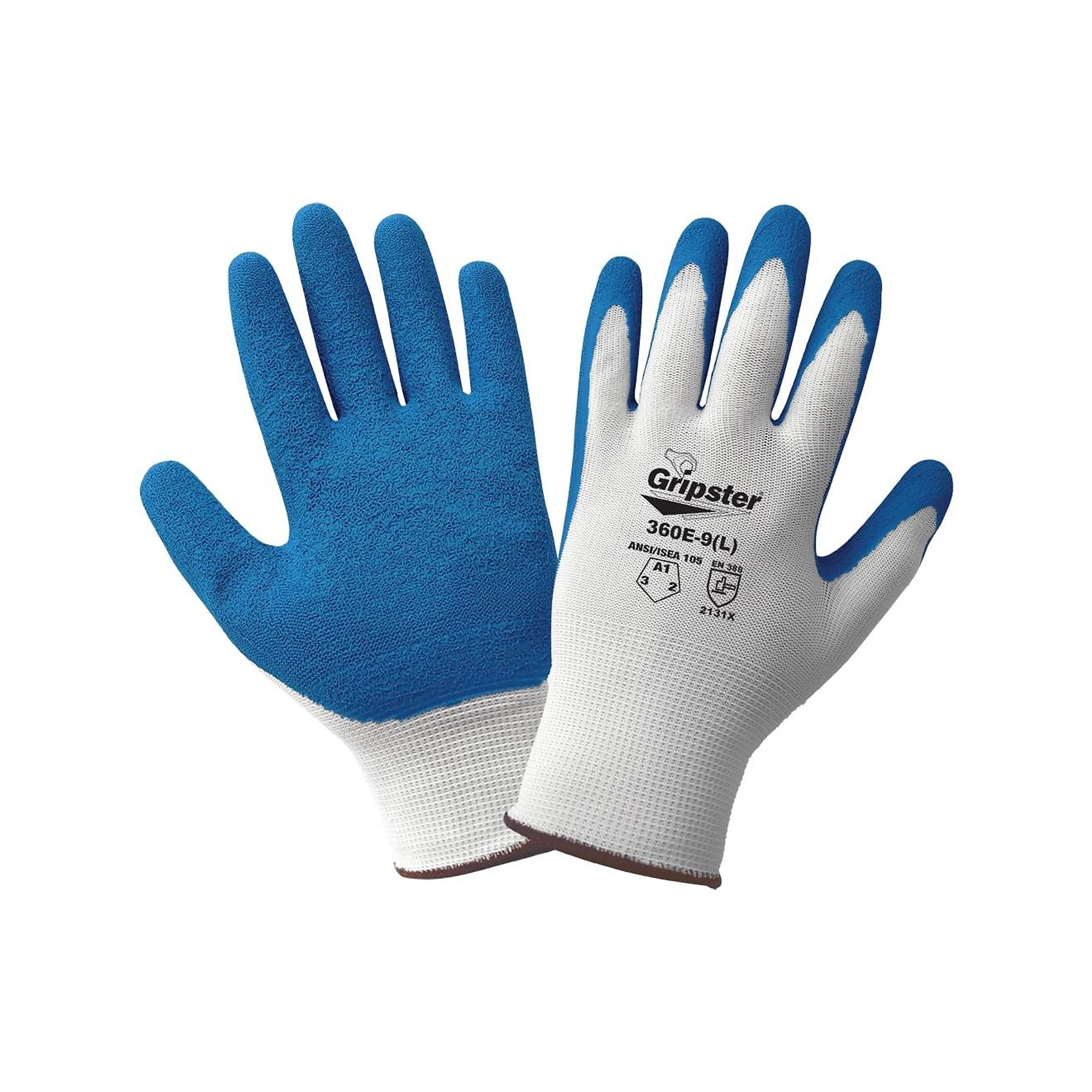 Global Glove Gripster , White, Blue Rub Coated, Cut Resistant A1 Gloves - 12 Pairs, Size L, Color White/Blue, Included (qty.) 12 Model 360E-9(L)