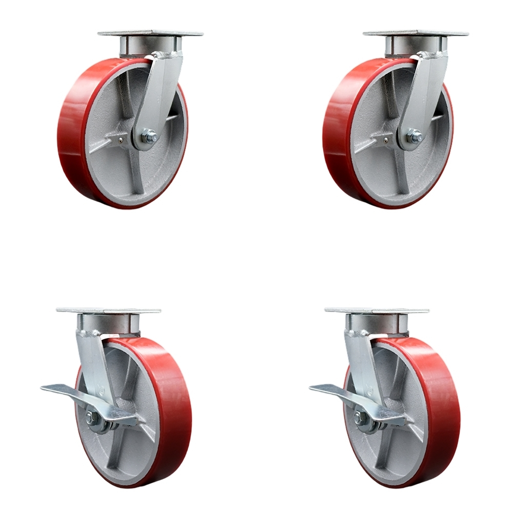 Service Caster, 8Inch x 2Inch Plate Casters, Wheel Diameter 8 in, Caster Type Swivel, Package (qty.) 4, Model SCC-KP30S820-PUR-RS-2-SLB-2