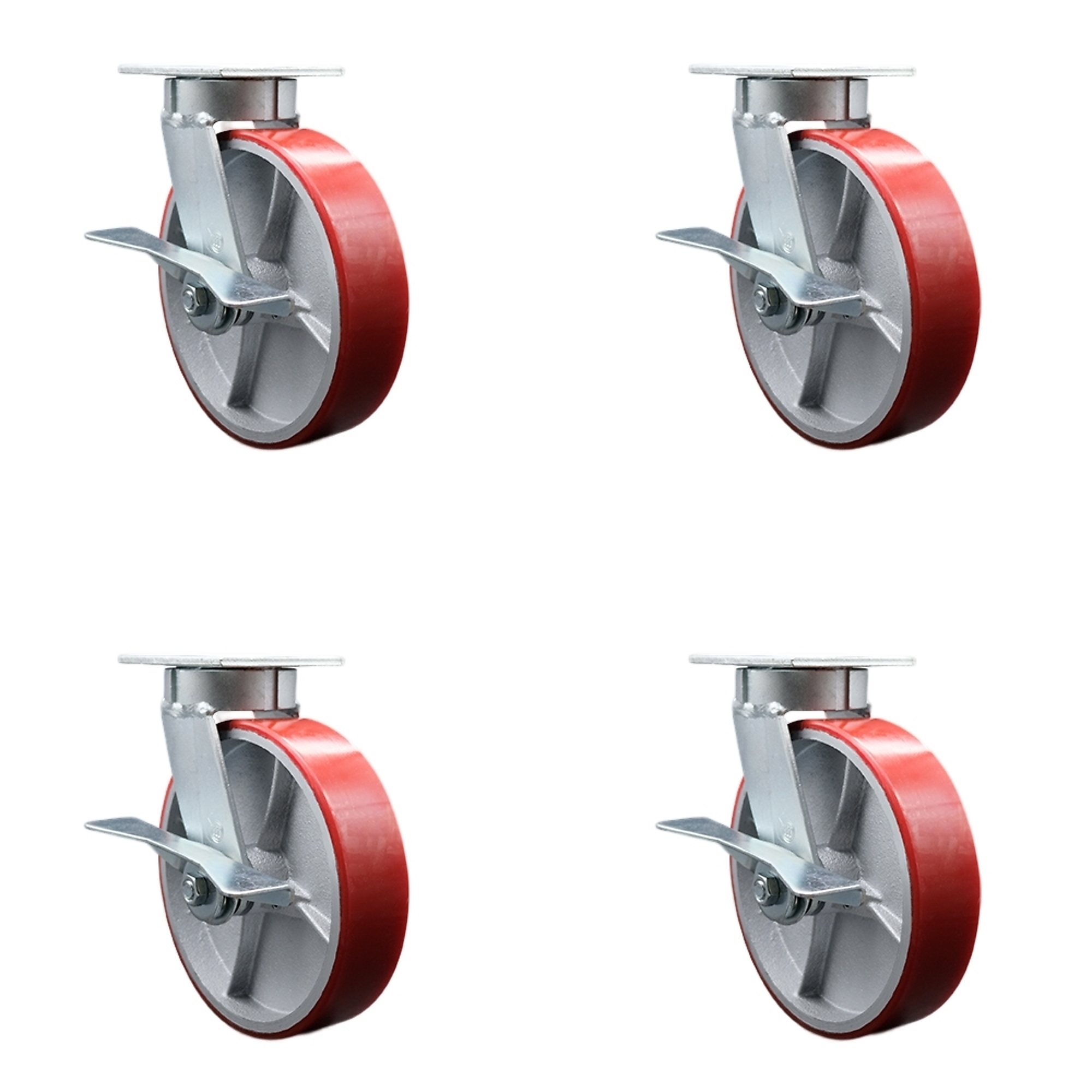 Service Caster, 8Inch x 2Inch Plate Casters, Wheel Diameter 8 in, Caster Type Swivel, Package (qty.) 4, Model SCC-KP30S820-PUR-RS-SLB-4