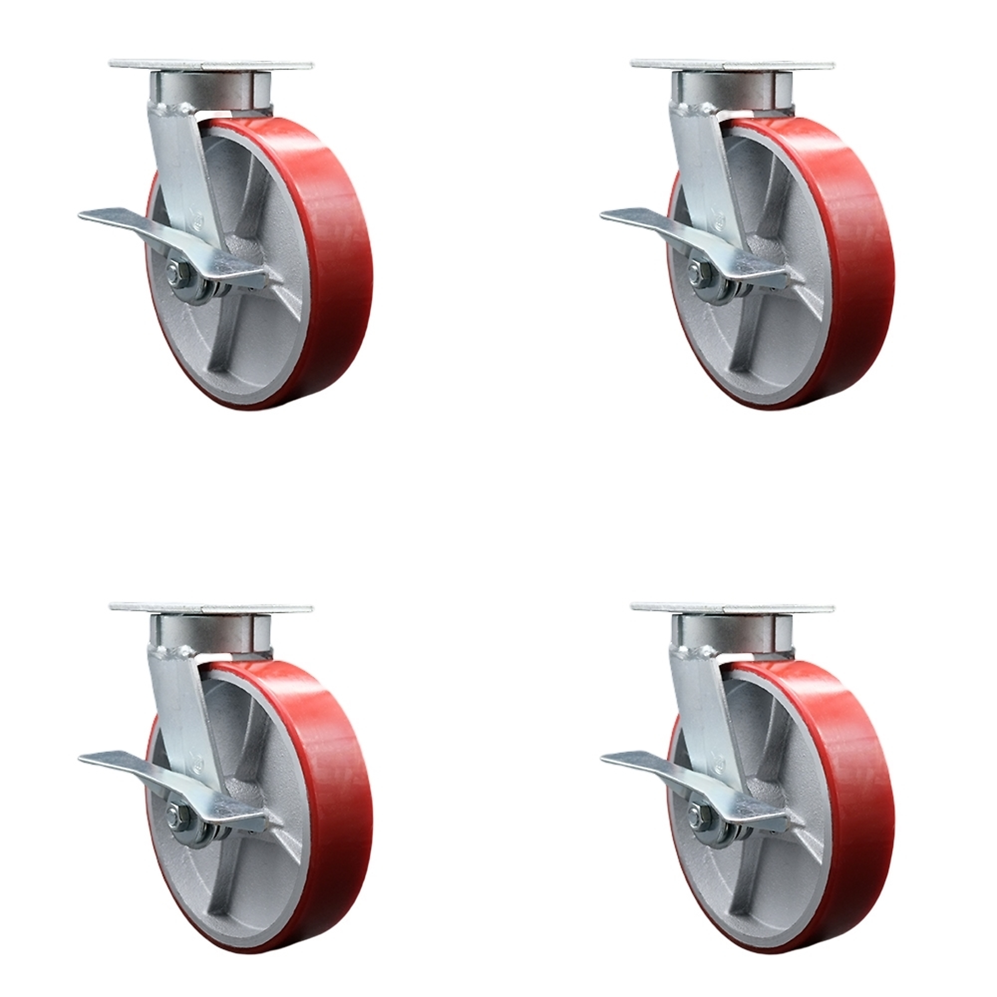 Service Caster, 8Inch x 2Inch Plate Casters, Wheel Diameter 8 in, Caster Type Swivel, Package (qty.) 4, Model SCC-KP30S820-PUR-RS-SLB-BSL-2-SLB-2