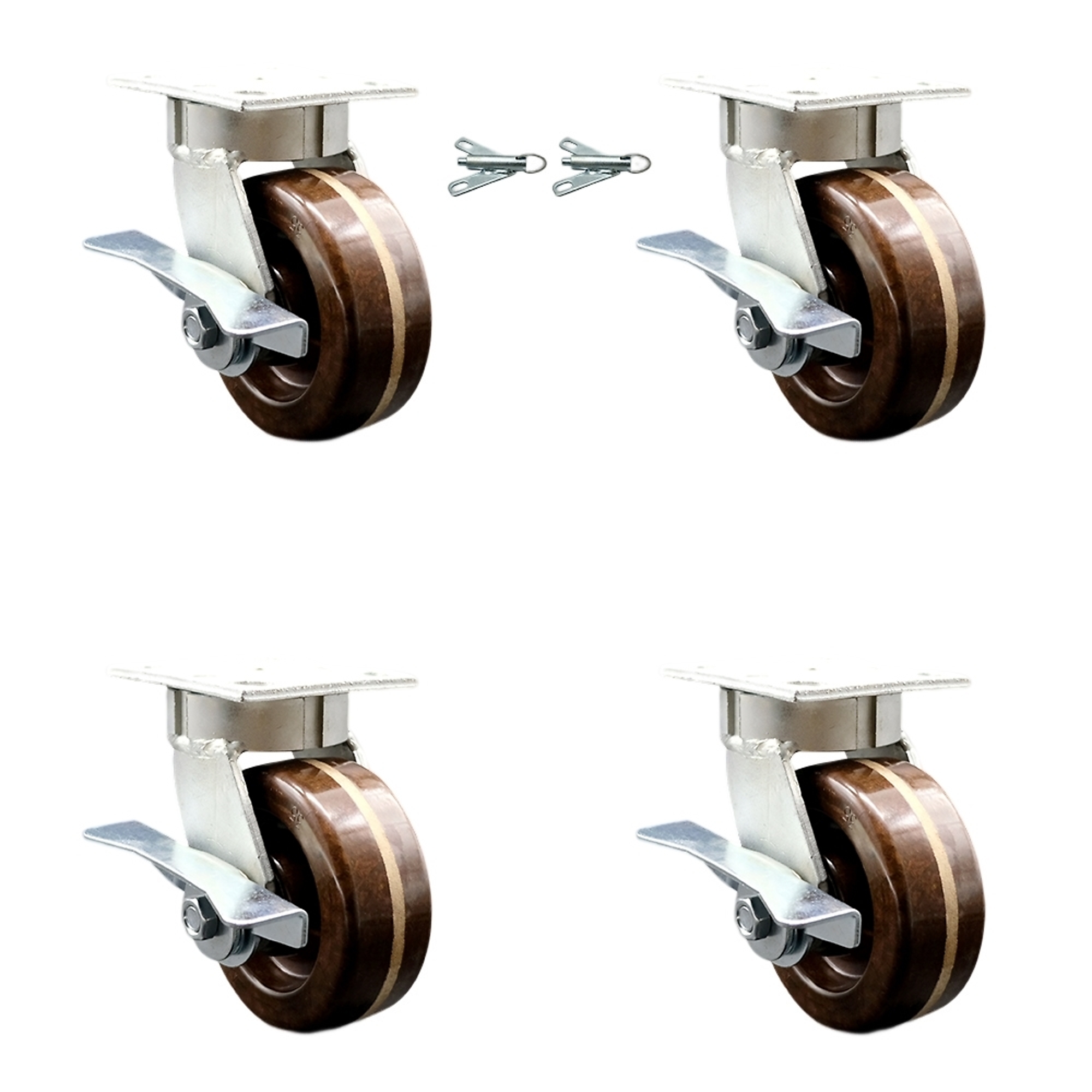 Service Caster, 5Inch x 2Inch Plate Casters, Wheel Diameter 5 in, Caster Type Swivel, Package (qty.) 4, Model SCC-KP30S520-PHRHT-SLB-BSL-2-SLB-2