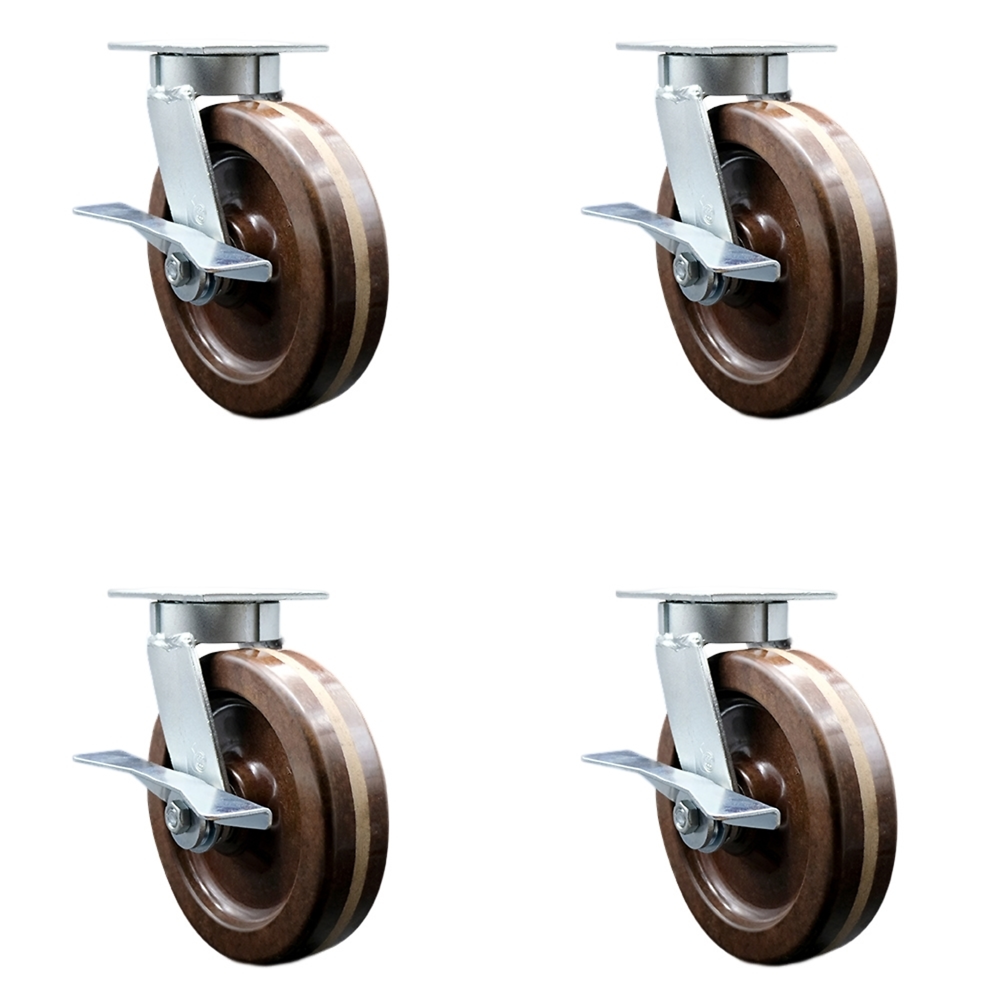 Service Caster, 8Inch x 2Inch Plate Casters, Wheel Diameter 8 in, Caster Type Swivel, Package (qty.) 4, Model SCC-KP30S820-PHRHT-SLB-4