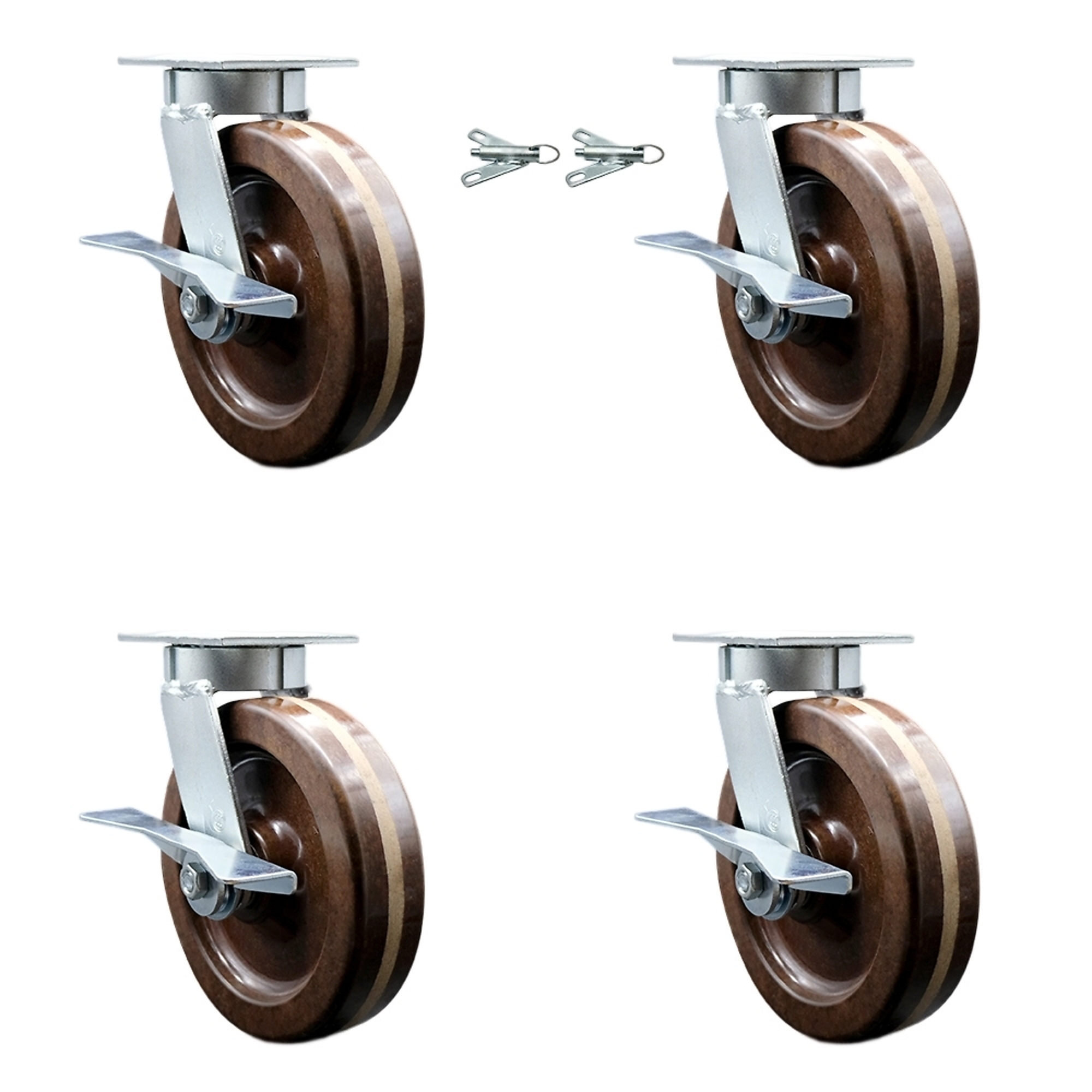 Service Caster, 8Inch x 2Inch Plate Casters, Wheel Diameter 8 in, Caster Type Swivel, Package (qty.) 4, Model SCC-KP30S820-PHRHT-SLB-BSL-2-SLB-2