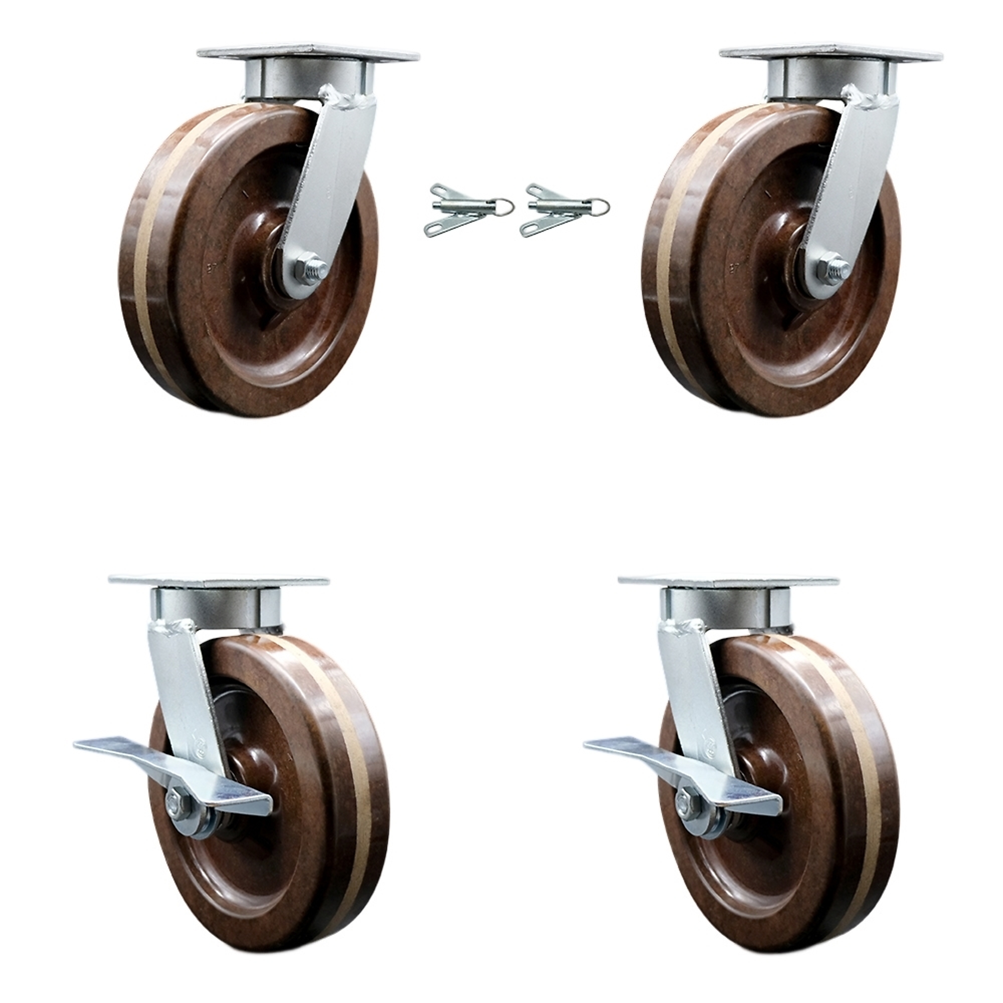 Service Caster, 8Inch x 2Inch Plate Casters, Wheel Diameter 8 in, Caster Type Swivel, Package (qty.) 4, Model SCC-KP30S820-PHRHT-BSL-2-SLB-2