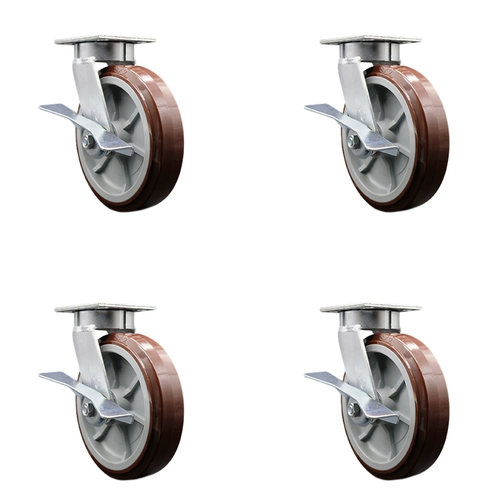 Service Caster, 8Inch x 2Inch Plate Casters, Wheel Diameter 8 in, Caster Type Swivel, Package (qty.) 4, Model SCC-KP30S820-PPUR-SLB-4