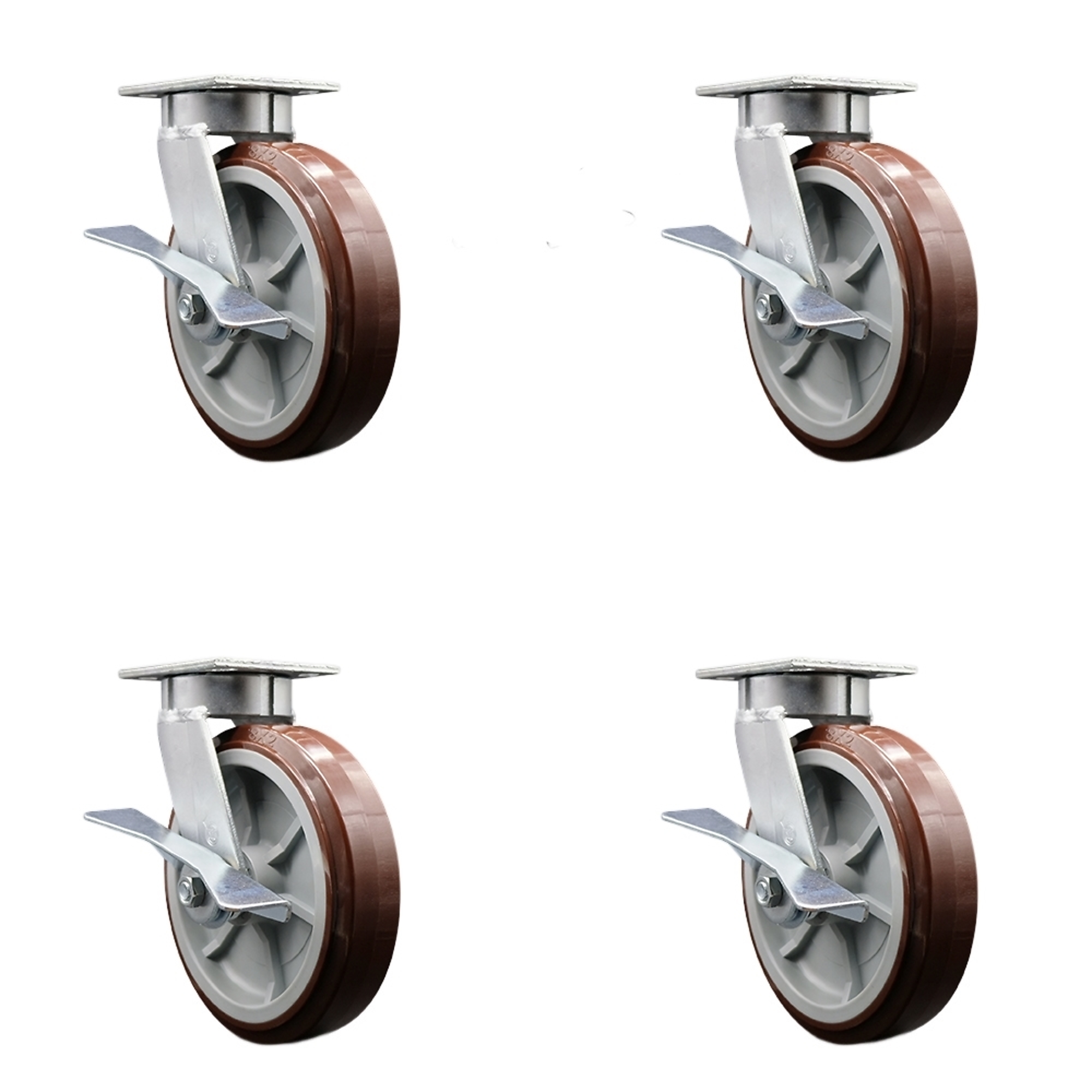 Service Caster, 8Inch x 2Inch Plate Casters, Wheel Diameter 8 in, Caster Type Swivel, Package (qty.) 4, Model SCC-KP30S820-PPUR-SLB-BSL-4