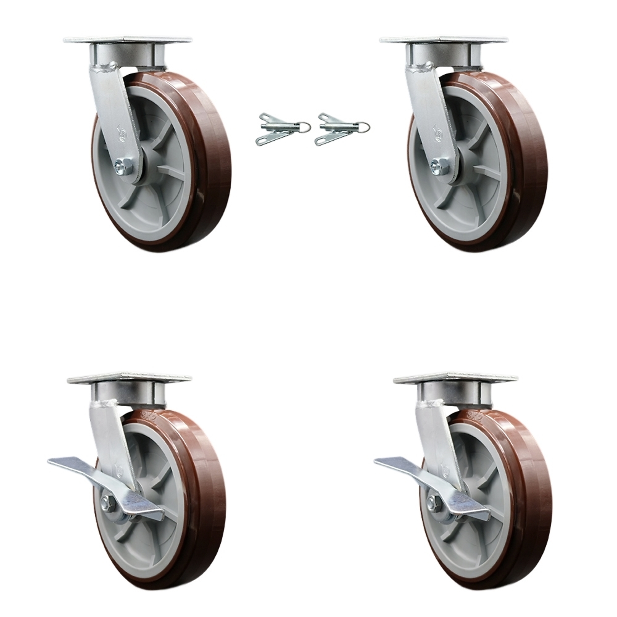 Service Caster, 8Inch x 2Inch Plate Casters, Wheel Diameter 8 in, Caster Type Swivel, Package (qty.) 4, Model SCC-KP30S820-PPUR-BSL-2-SLB-2