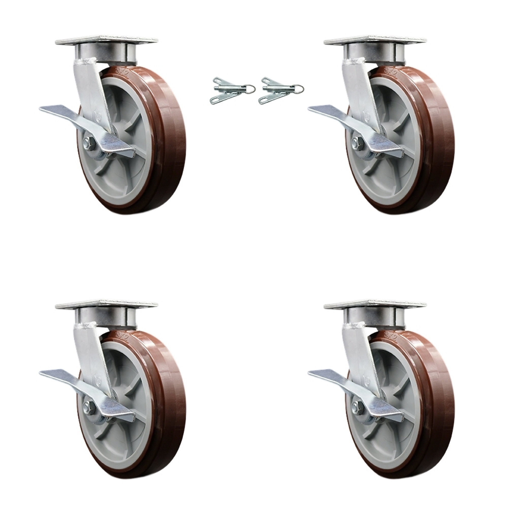 Service Caster, 8Inch x 2Inch Plate Casters, Wheel Diameter 8 in, Caster Type Swivel, Package (qty.) 4, Model SCC-KP30S820-PPUR-SLB-BSL-2-SLB-2