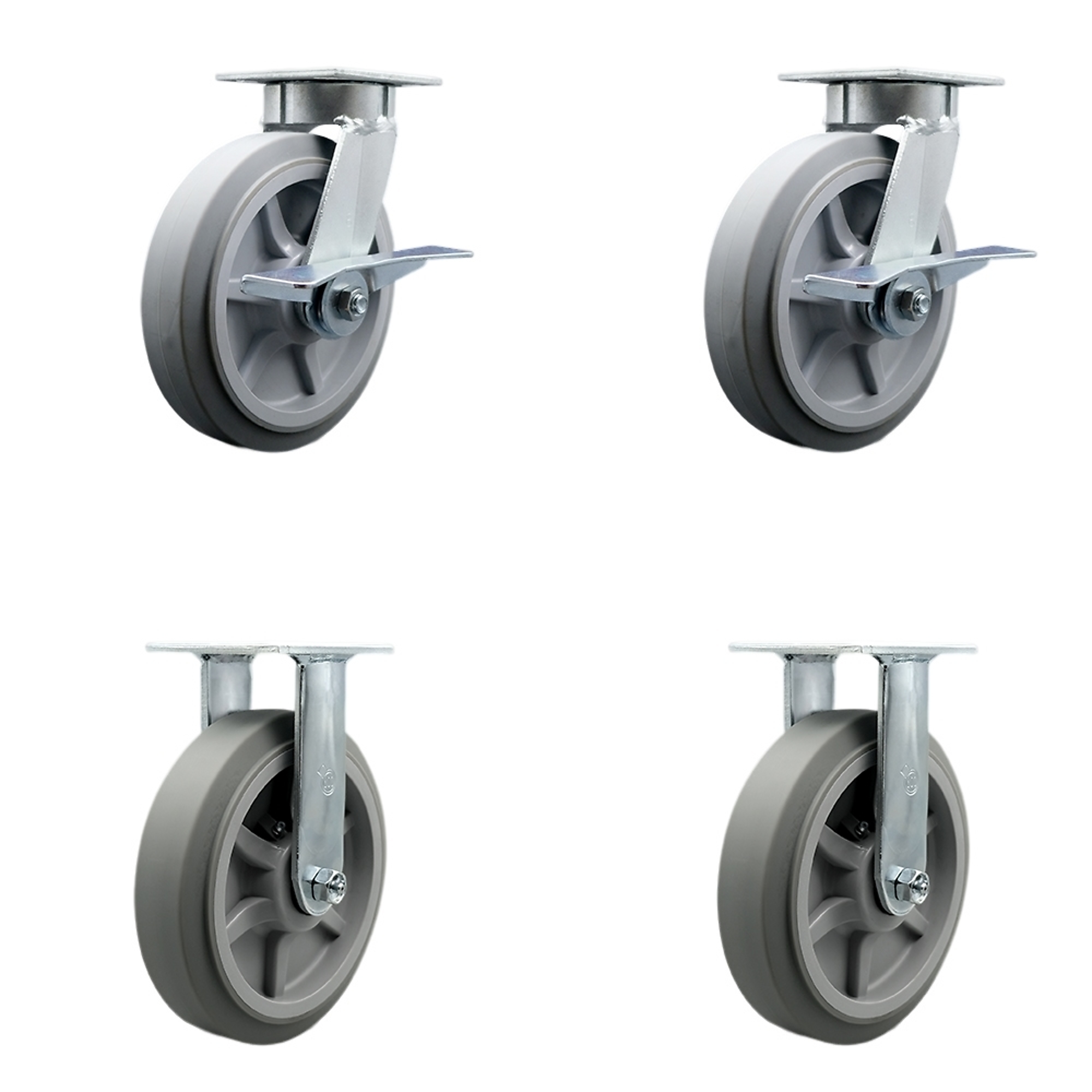 Service Caster, 8Inch x 2Inch Plate Casters, Wheel Diameter 8 in, Caster Type Swivel, Package (qty.) 4, Model SCC-KP30S820-TPRRF-2-R-2