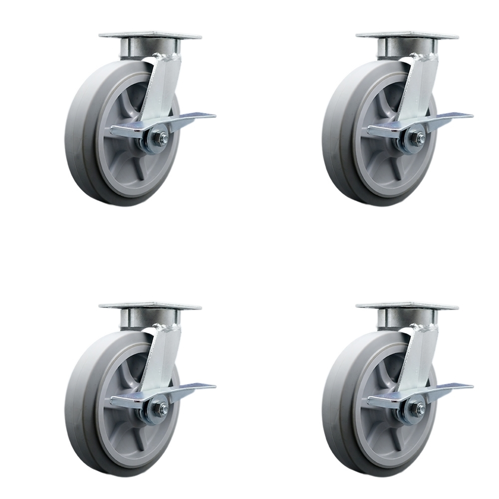 Service Caster, 8Inch x 2Inch Plate Casters, Wheel Diameter 8 in, Caster Type Swivel, Package (qty.) 4, Model SCC-KP30S820-TPRRF-SLB-4