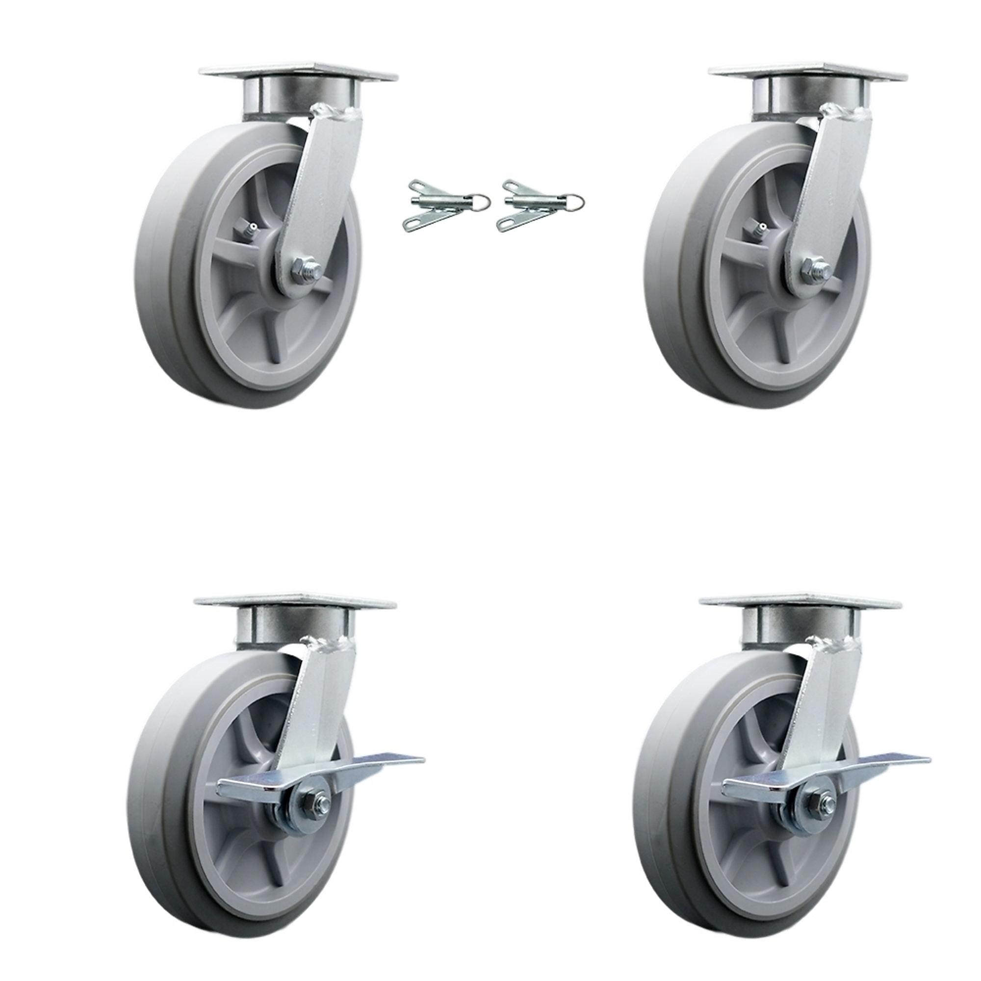 Service Caster, 8Inch x 2Inch Plate Casters, Wheel Diameter 8 in, Caster Type Swivel, Package (qty.) 4, Model SCC-KP30S820-TPRRF-BSL-2-SLB-2