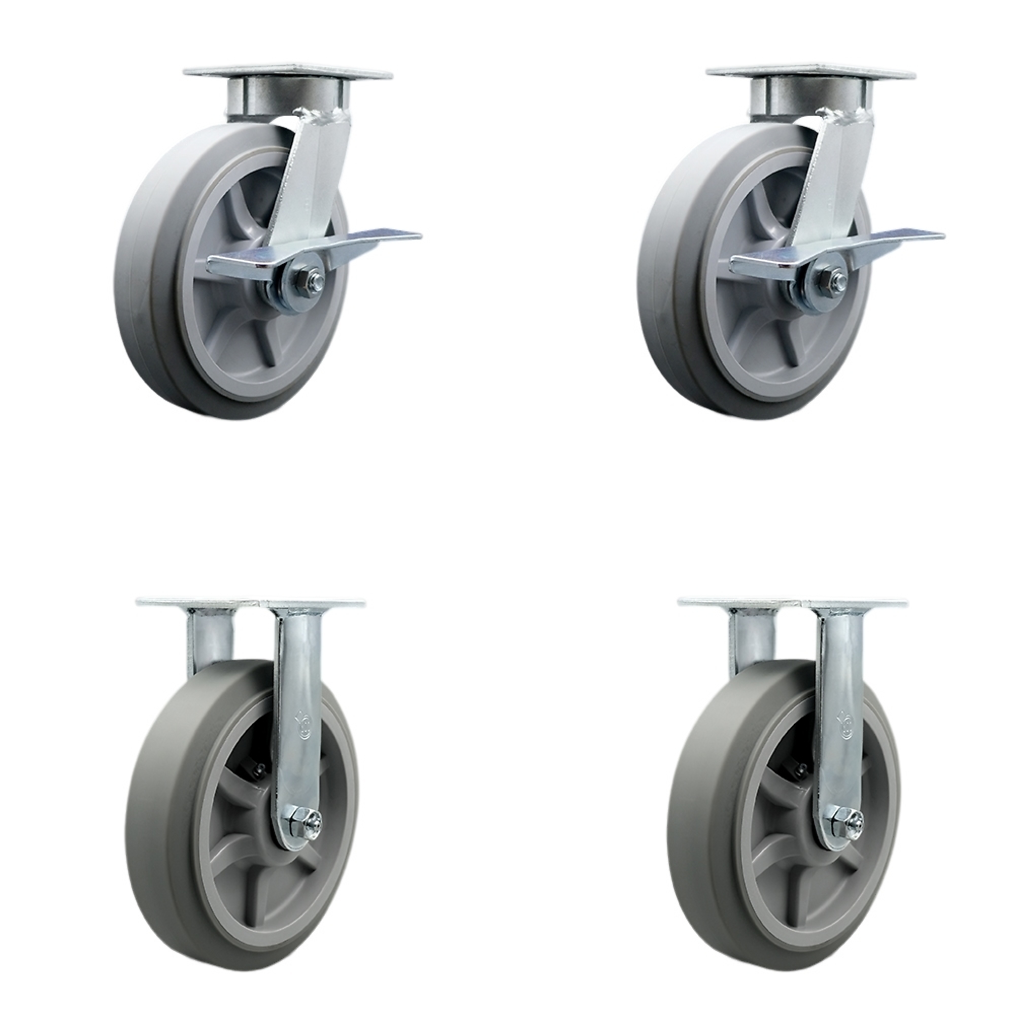 Service Caster, 8Inch x 2Inch Plate Casters, Wheel Diameter 8 in, Caster Type Swivel, Package (qty.) 4, Model SCC-KP30S820-TPRRF-SLB-2-R-2