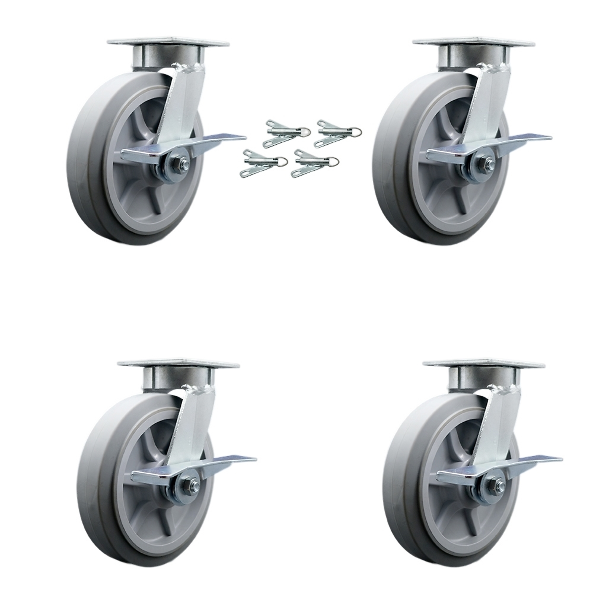 Service Caster, 8Inch x 2Inch Plate Casters, Wheel Diameter 8 in, Caster Type Swivel, Package (qty.) 4, Model SCC-KP30S820-TPRRF-SLB-BSL-4