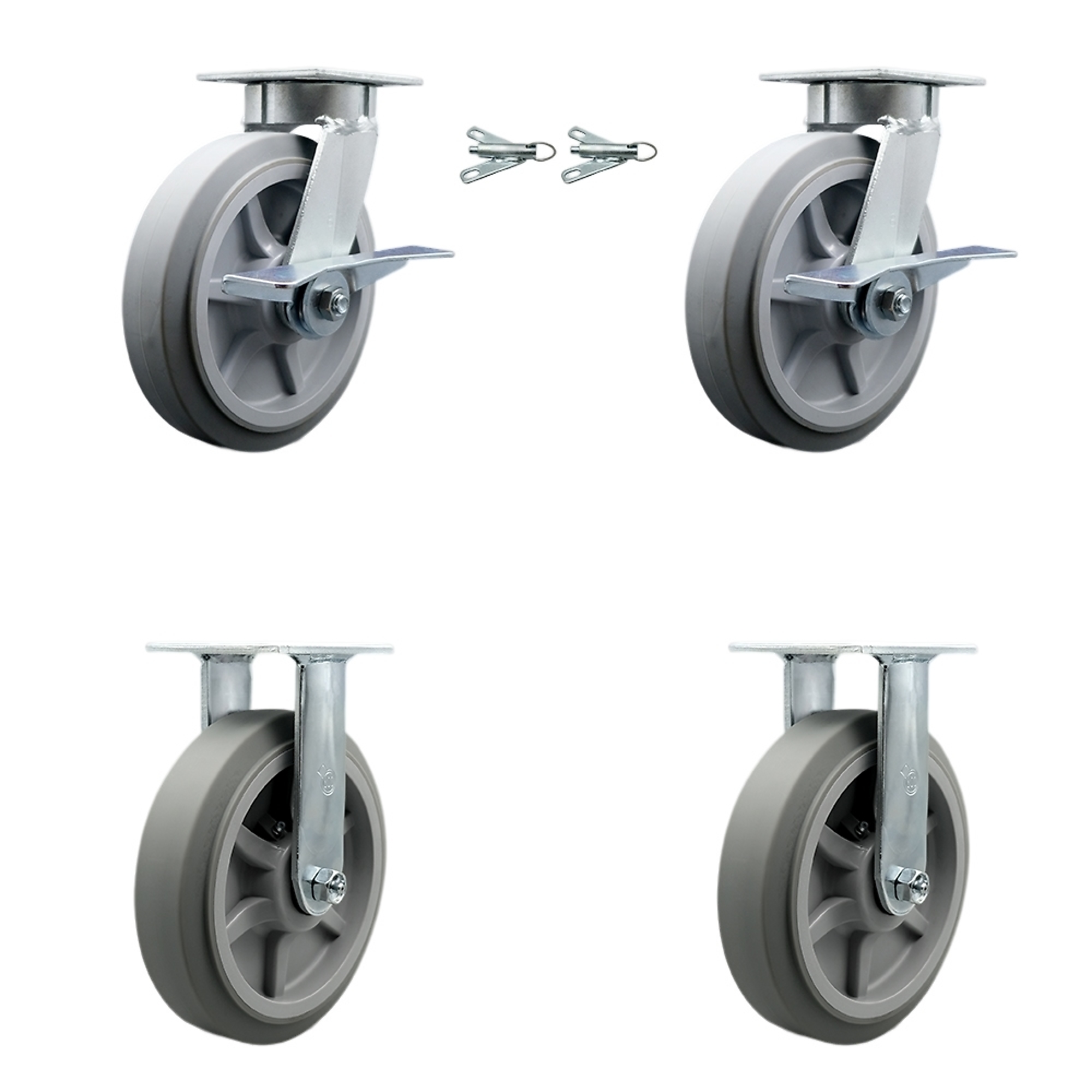 Service Caster, 8Inch x 2Inch Plate Casters, Wheel Diameter 8 in, Caster Type Swivel, Package (qty.) 4, Model SCC-KP30S820-TPRRF-SLB-BSL-2-R-2