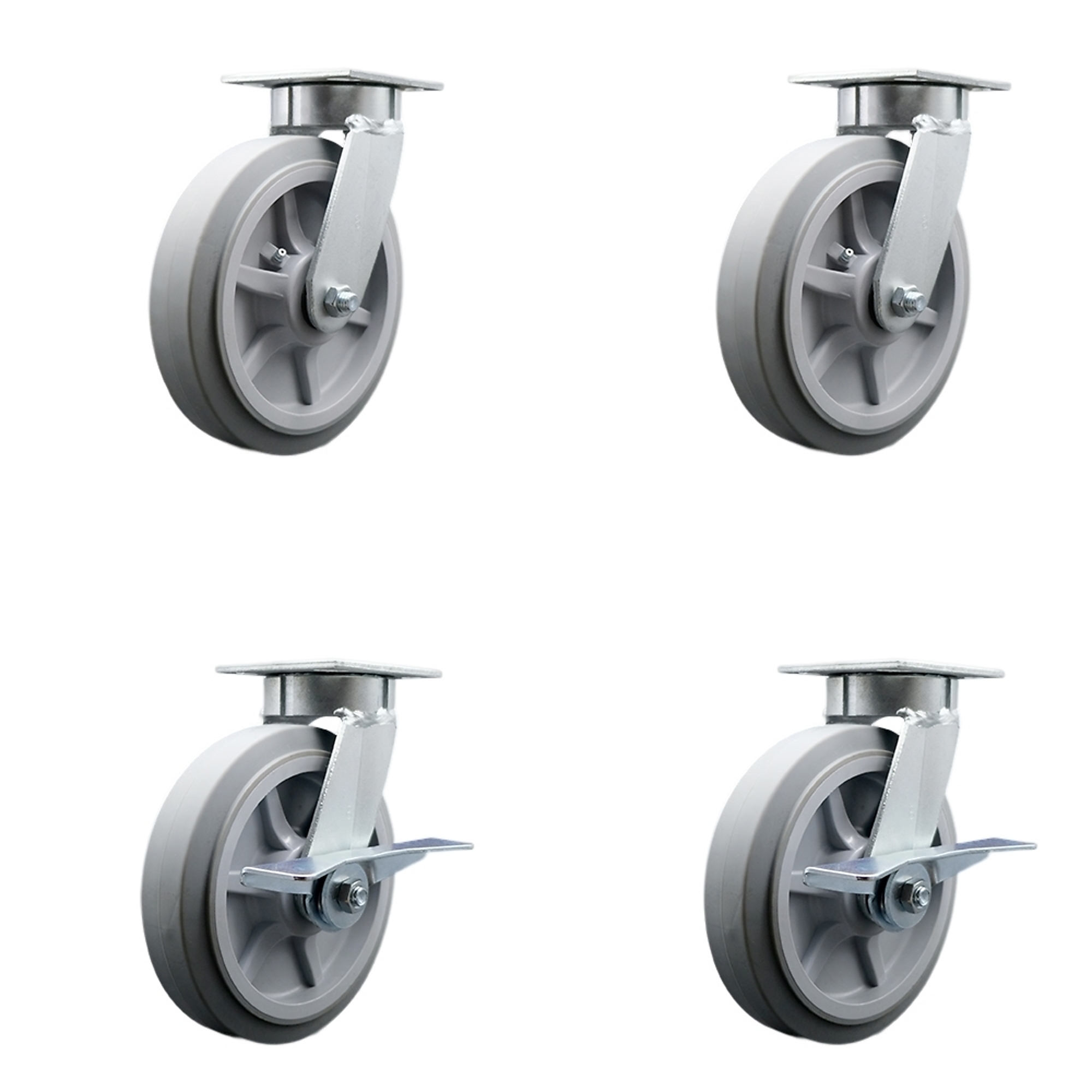 Service Caster, 8Inch x 2Inch Plate Casters, Wheel Diameter 8 in, Caster Type Swivel, Package (qty.) 4, Model SCC-KP30S820-TPRRF-2-SLB-2