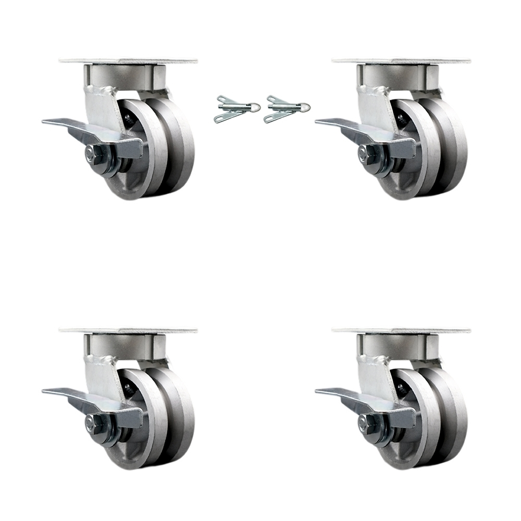 Service Caster, 4Inch x 2Inch Plate Casters, Wheel Diameter 4 in, Caster Type Swivel, Package (qty.) 4, Model SCC-KP30S420-VGR-SLB-BSL-2-SLB-2