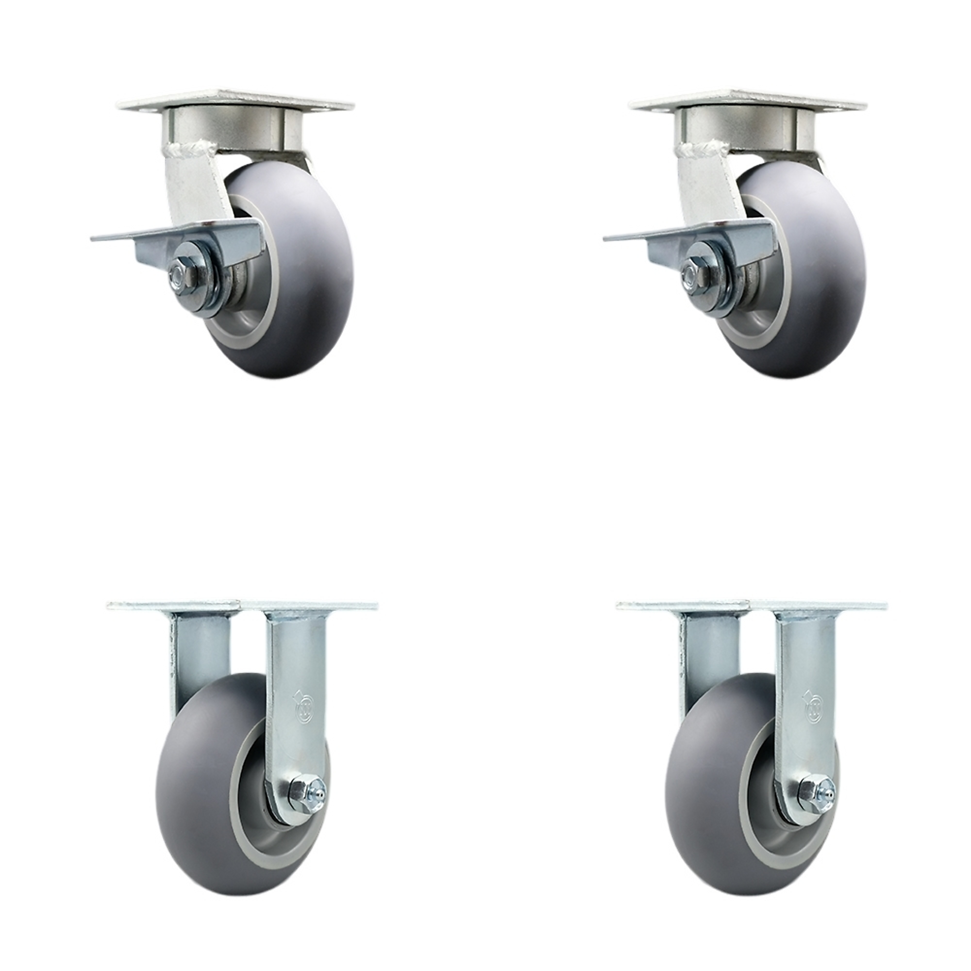 Service Caster, 5Inch x 2Inch Plate Casters, Wheel Diameter 5 in, Caster Type Swivel, Package (qty.) 4, Model SCC-KP30S520-TPRRD-SLB-2-R-2