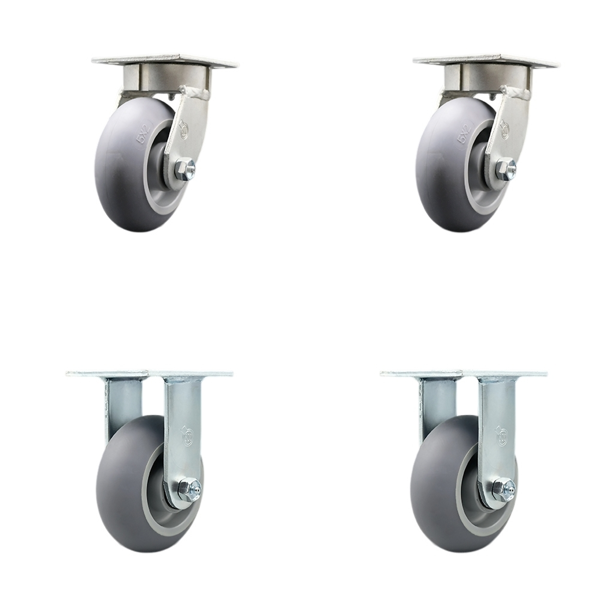 Service Caster, 5Inch x 2Inch Plate Casters, Wheel Diameter 5 in, Caster Type Swivel, Package (qty.) 4, Model SCC-KP30S520-TPRRD-2-R-2