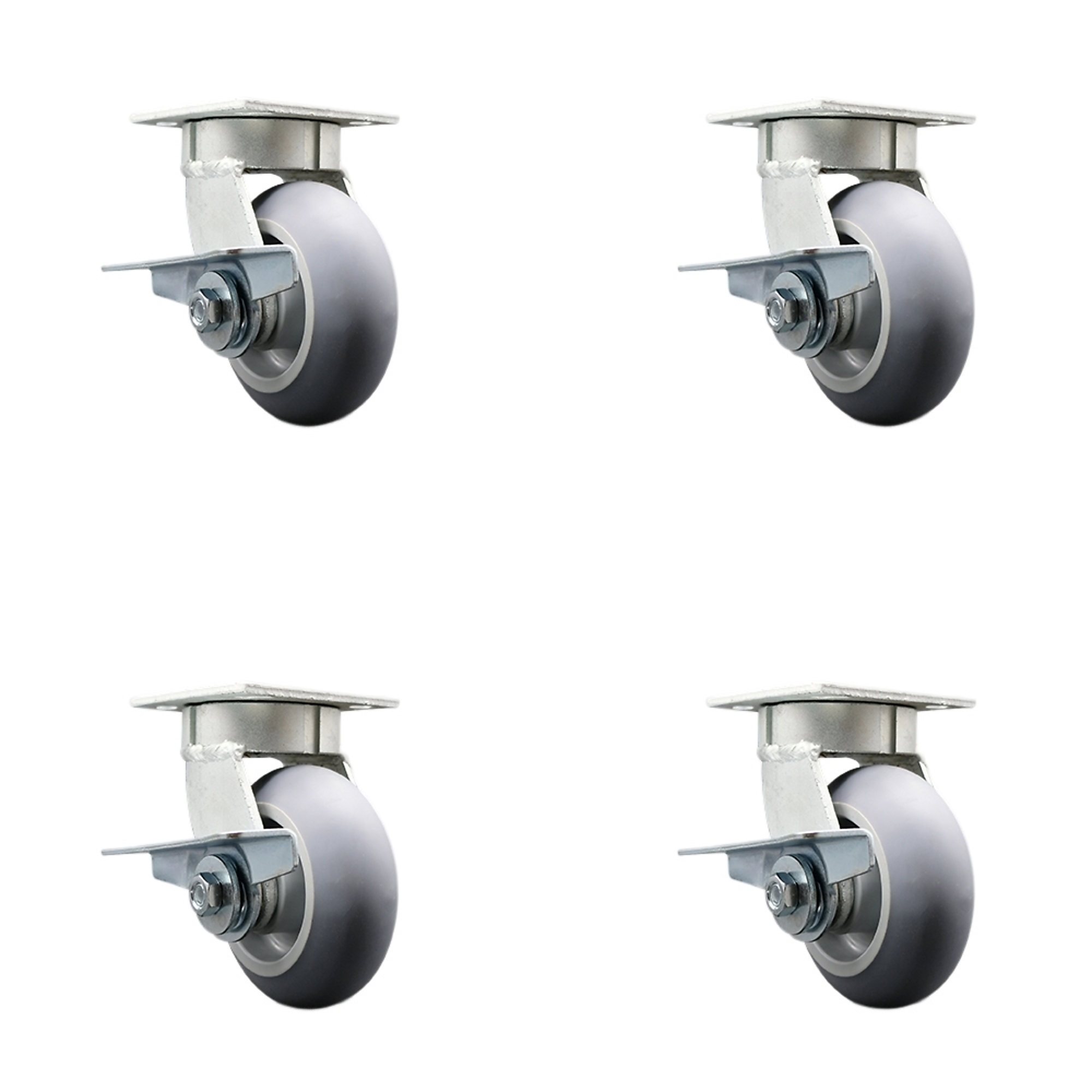 Service Caster, 5Inch x 2Inch Plate Casters, Wheel Diameter 5 in, Caster Type Swivel, Package (qty.) 4, Model SCC-KP30S520-TPRRD-SLB-BSL-4