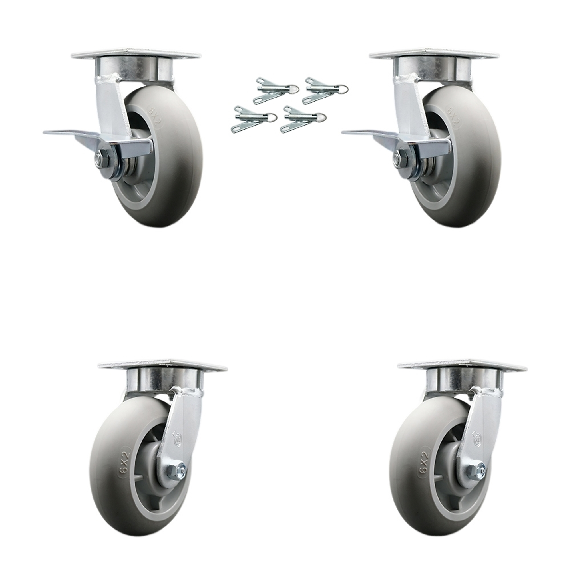 Service Caster, 6Inch x 2Inch Plate Casters, Wheel Diameter 6 in, Caster Type Swivel, Package (qty.) 4, Model SCC-KP30S620-TPRRD-SLB-BSL-2-BSL-2