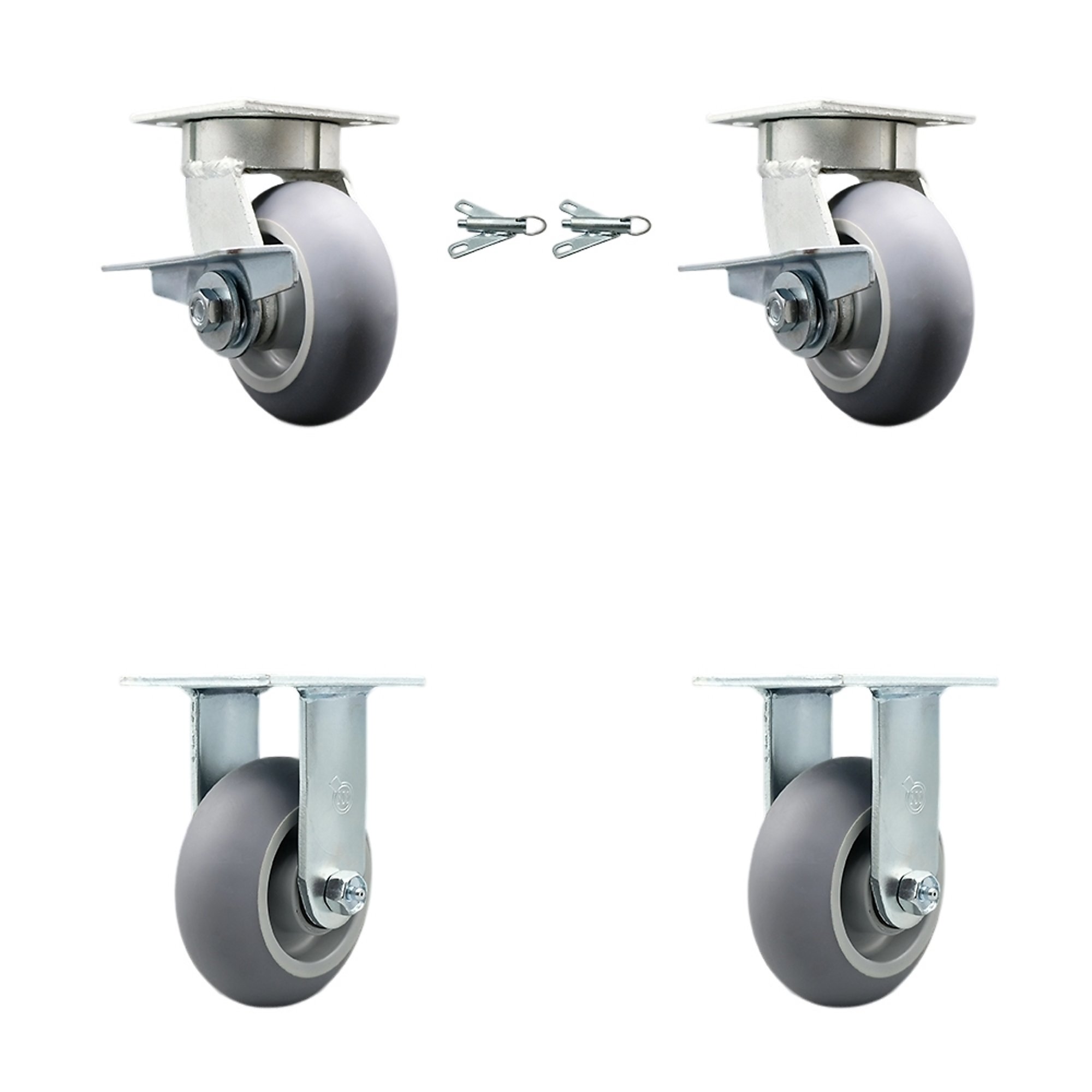 Service Caster, 5Inch x 2Inch Plate Casters, Wheel Diameter 5 in, Caster Type Swivel, Package (qty.) 4, Model SCC-KP30S520-TPRRD-SLB-BSL-2-R-2