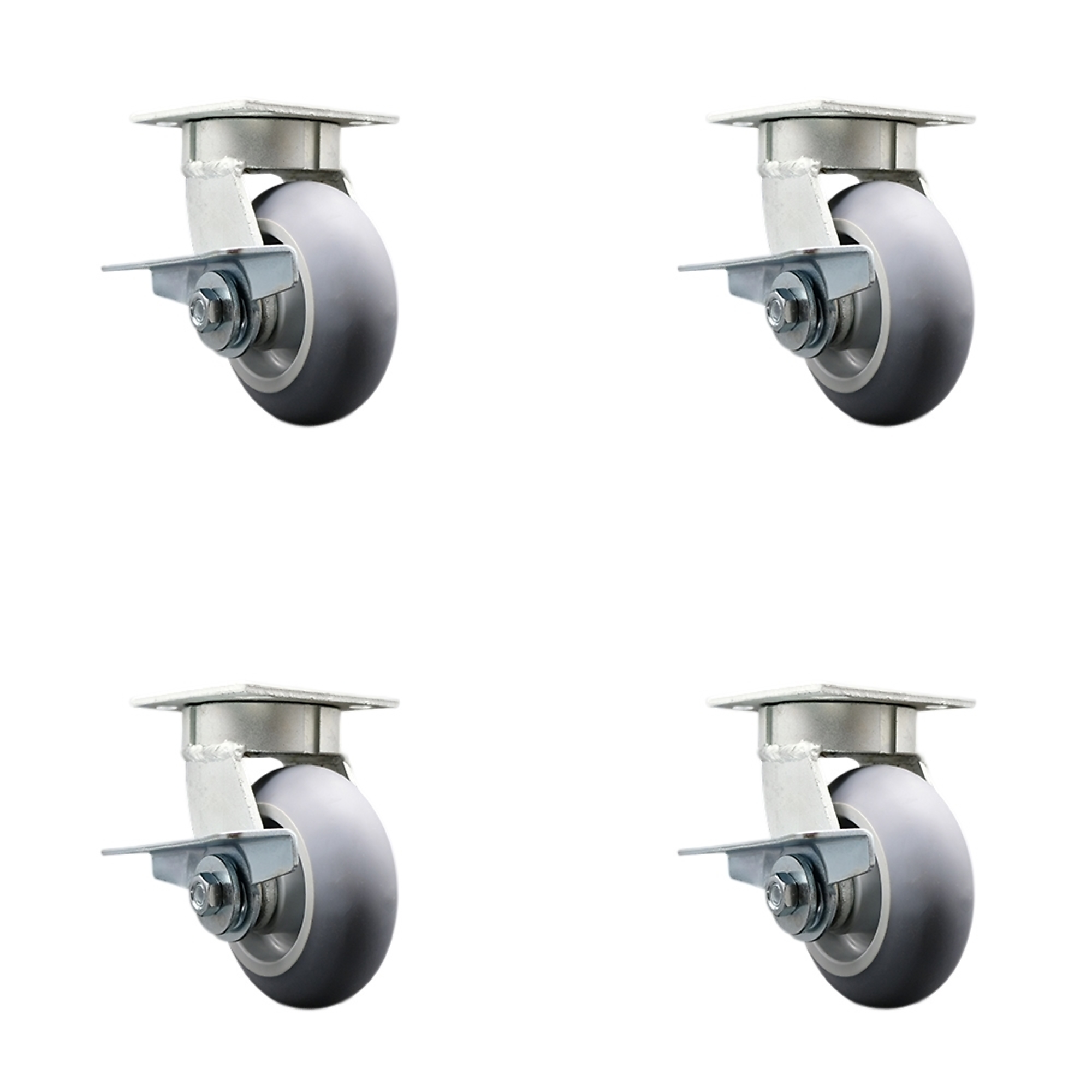 Service Caster, 5Inch x 2Inch Plate Casters, Wheel Diameter 5 in, Caster Type Swivel, Package (qty.) 4, Model SCC-KP30S520-TPRRD-SLB-4