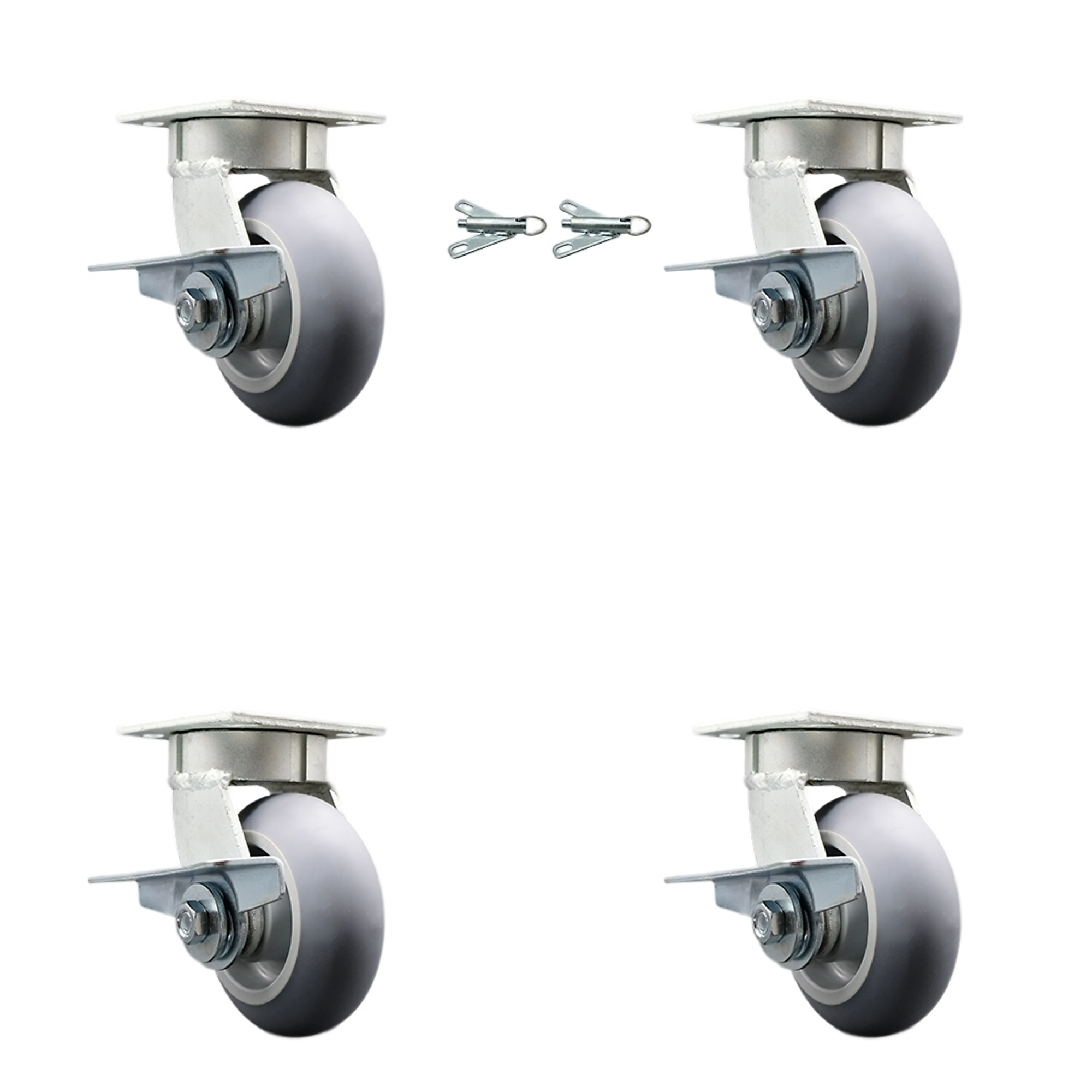 Service Caster, 5Inch x 2Inch Plate Casters, Wheel Diameter 5 in, Caster Type Swivel, Package (qty.) 4, Model SCC-KP30S520-TPRRD-SLB-BSL-2-SLB-2