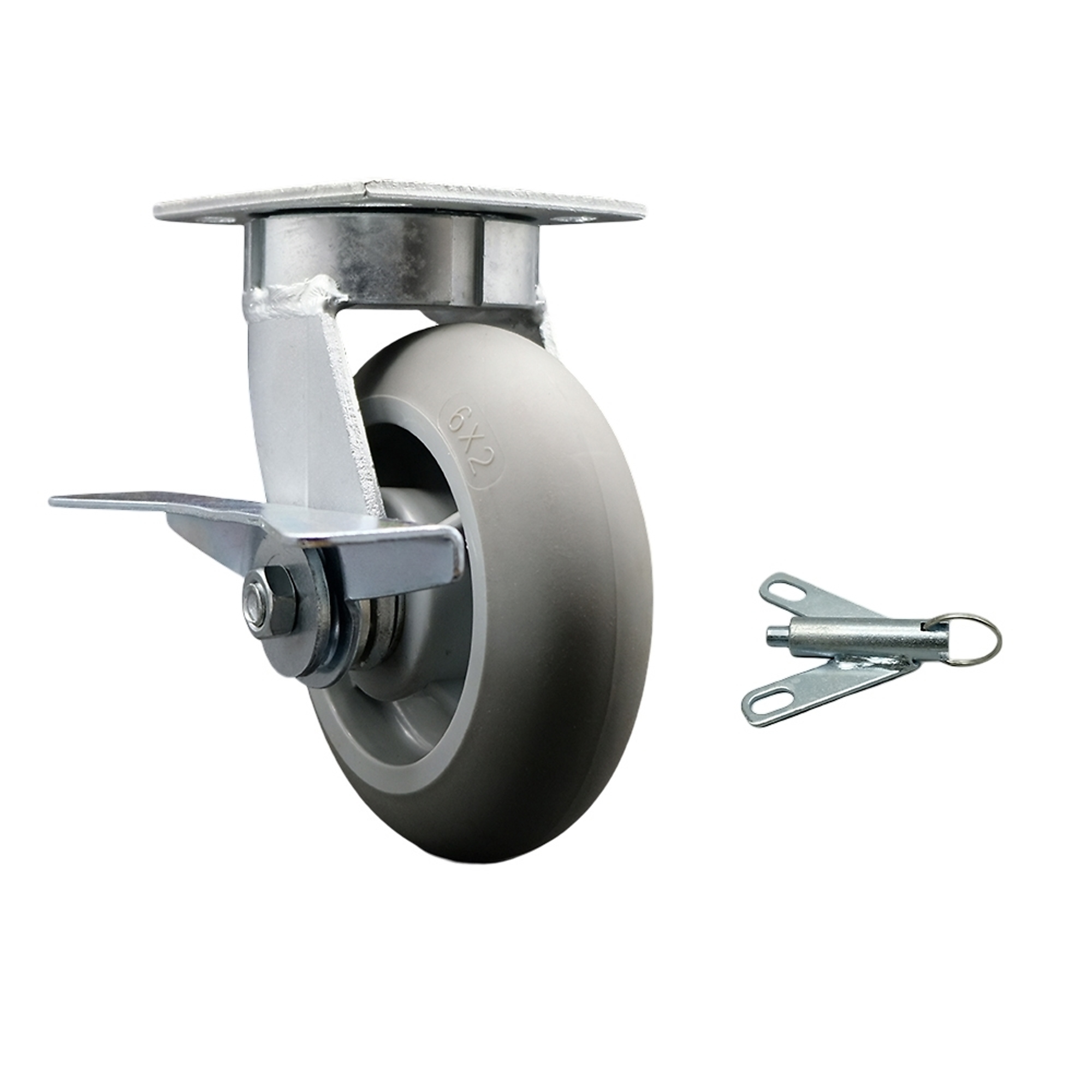 Service Caster, 6Inch x 2Inch Plate Caster, Wheel Diameter 6 in, Caster Type Swivel, Package (qty.) 1, Model SCC-KP30S620-TPRRD-SLB-BSL