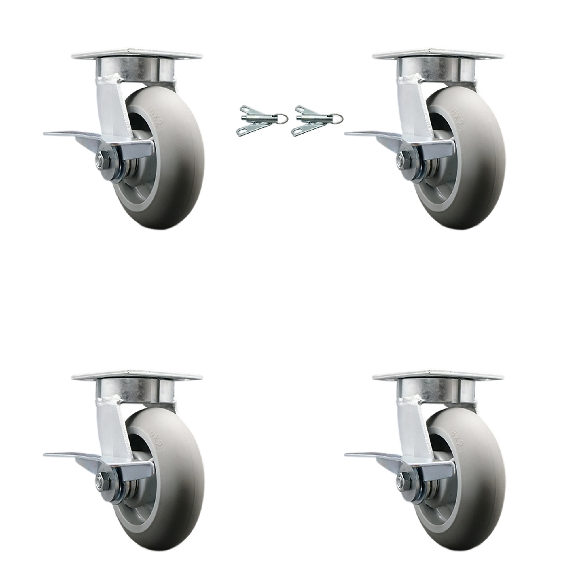 Service Caster, 6Inch x 2Inch Plate Casters, Wheel Diameter 6 in, Caster Type Swivel, Package (qty.) 4, Model SCC-KP30S620-TPRRD-SLB-BSL-2-SLB-2