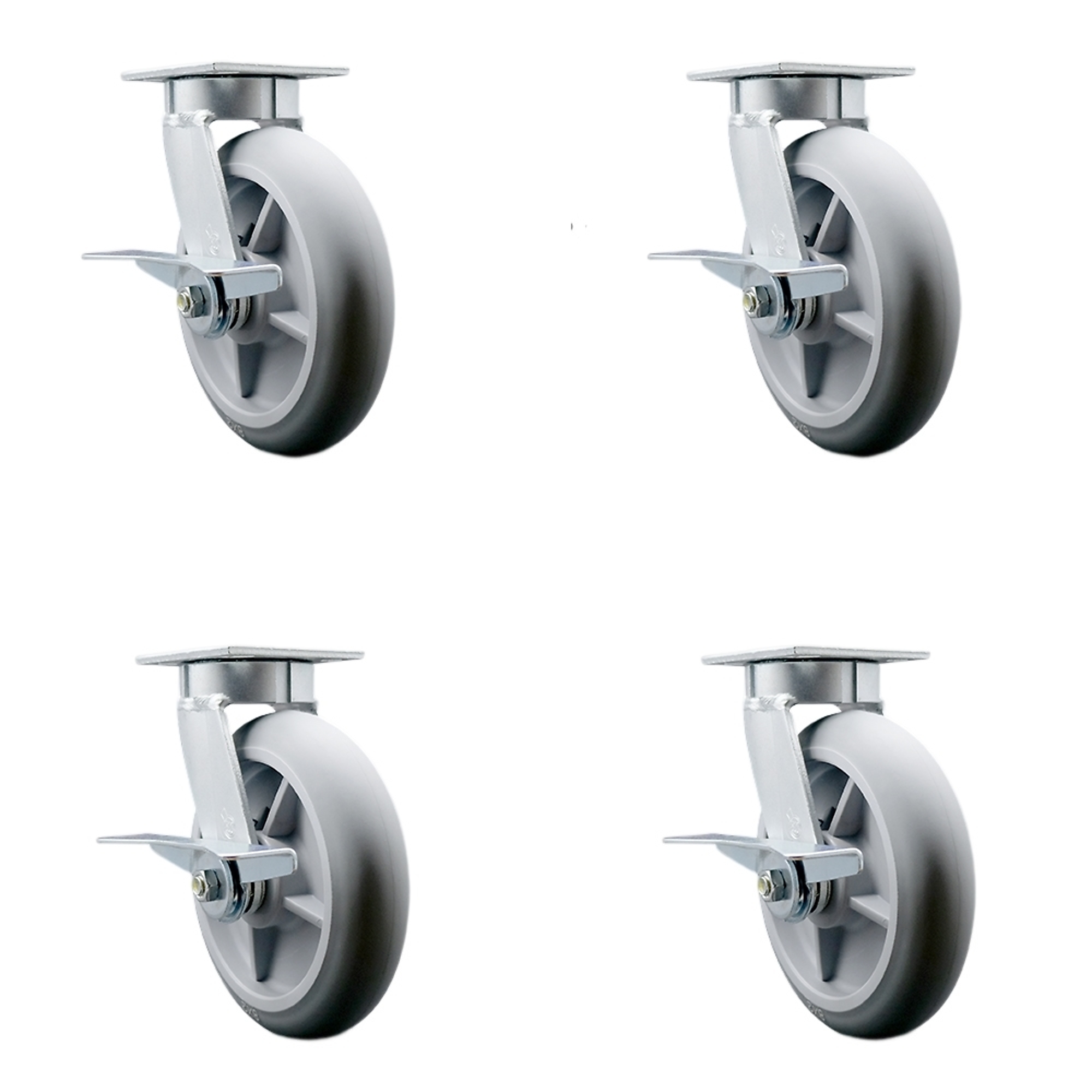 Service Caster, 8Inch x 2Inch Plate Casters, Wheel Diameter 8 in, Caster Type Swivel, Package (qty.) 4, Model SCC-KP30S820-TPRRD-SLB-BSL-4