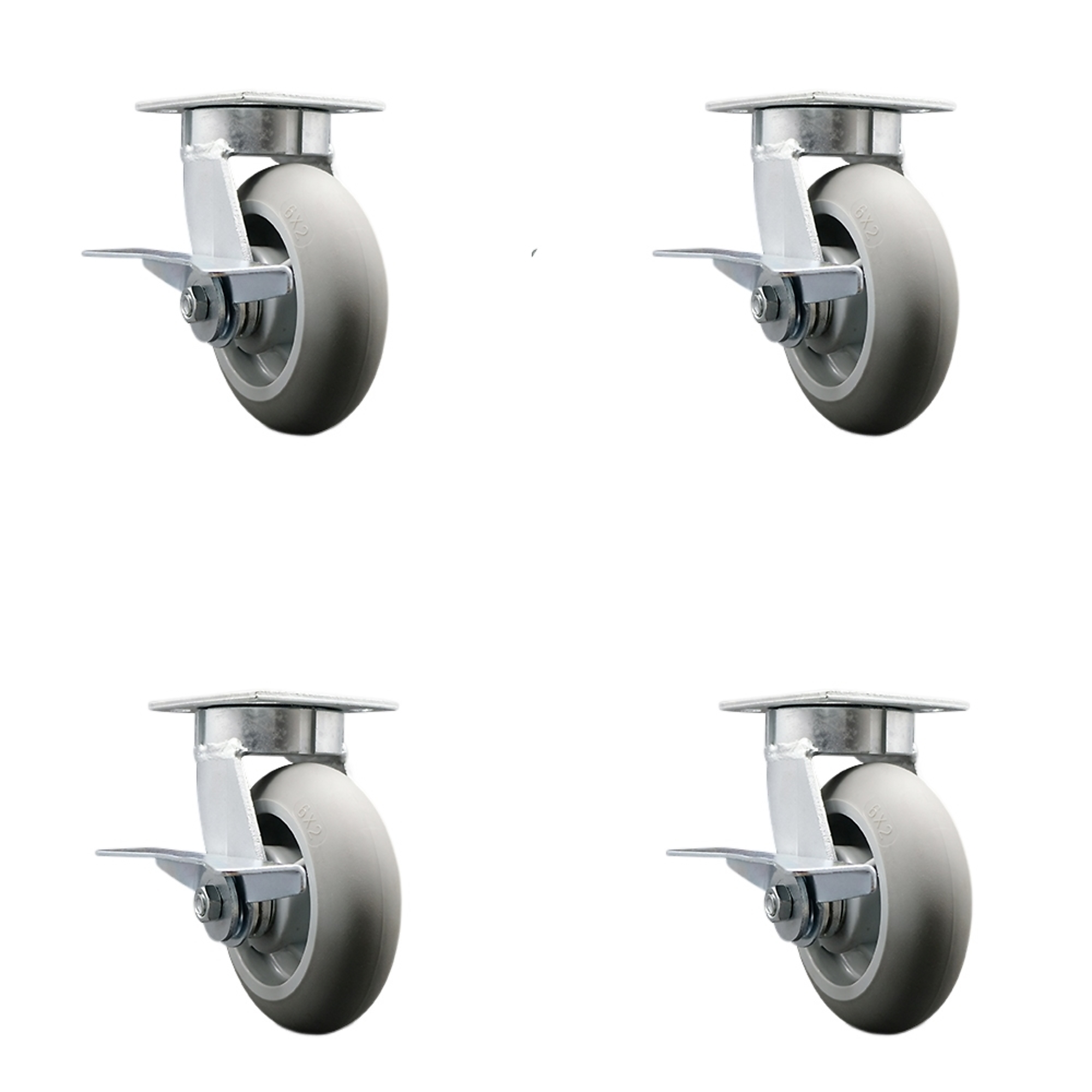 Service Caster, 6Inch x 2Inch Plate Casters, Wheel Diameter 6 in, Caster Type Swivel, Package (qty.) 4, Model SCC-KP30S620-TPRRD-SLB-BSL-4