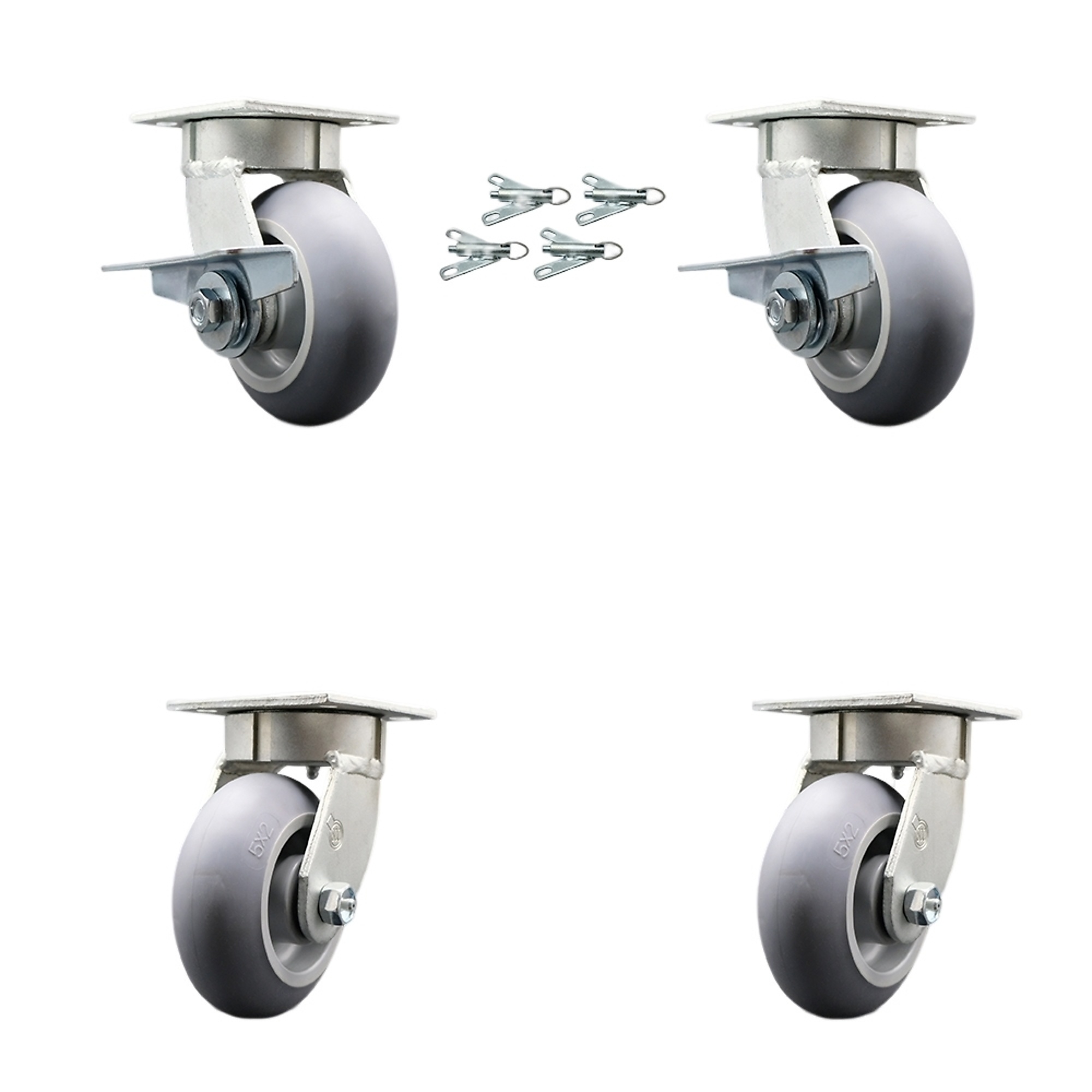 Service Caster, 5Inch x 2Inch Plate Casters, Wheel Diameter 5 in, Caster Type Swivel, Package (qty.) 4, Model SCC-KP30S520-TPRRD-SLB-BSL-2-BSL-2