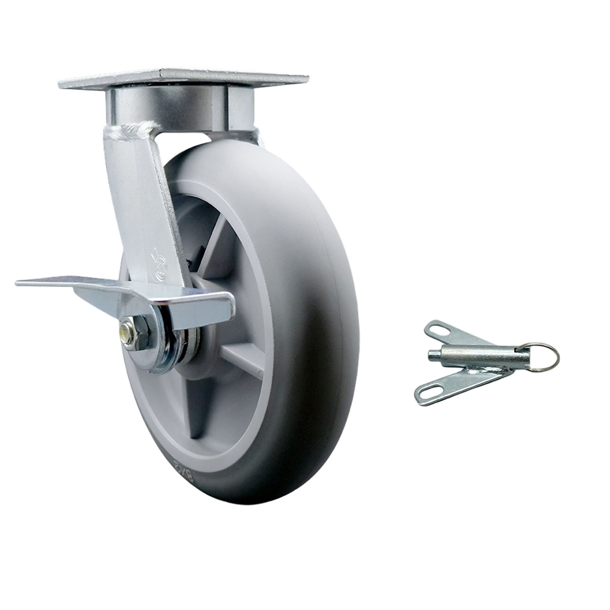 Service Caster, 8Inch x 2Inch Plate Caster, Wheel Diameter 8 in, Caster Type Swivel, Package (qty.) 1, Model SCC-KP30S820-TPRRD-SLB-BSL