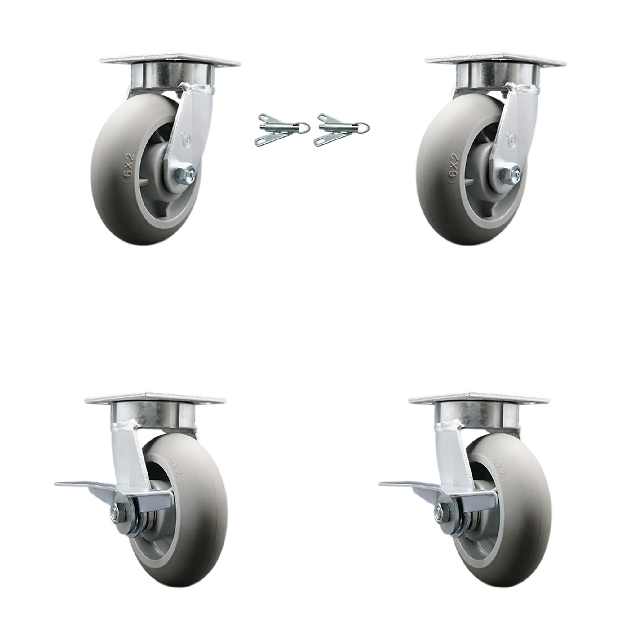 Service Caster, 6Inch x 2Inch Plate Casters, Wheel Diameter 6 in, Caster Type Swivel, Package (qty.) 4, Model SCC-KP30S620-TPRRD-BSL-2-SLB-2