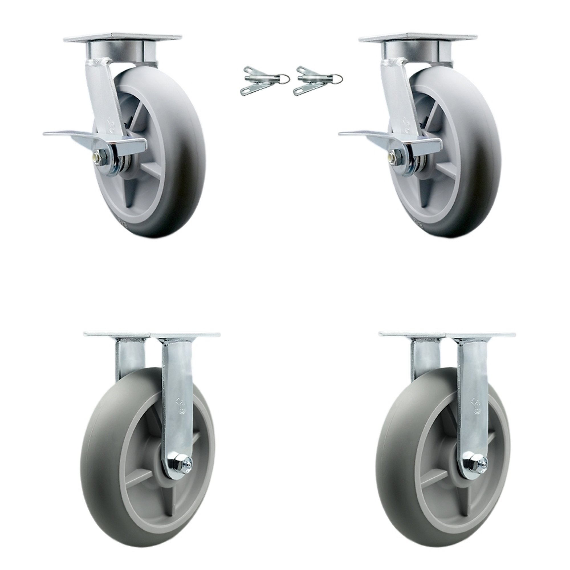 Service Caster, 8Inch x 2Inch Plate Casters, Wheel Diameter 8 in, Caster Type Swivel, Package (qty.) 4, Model SCC-KP30S820-TPRRD-SLB-BSL-2-R-2