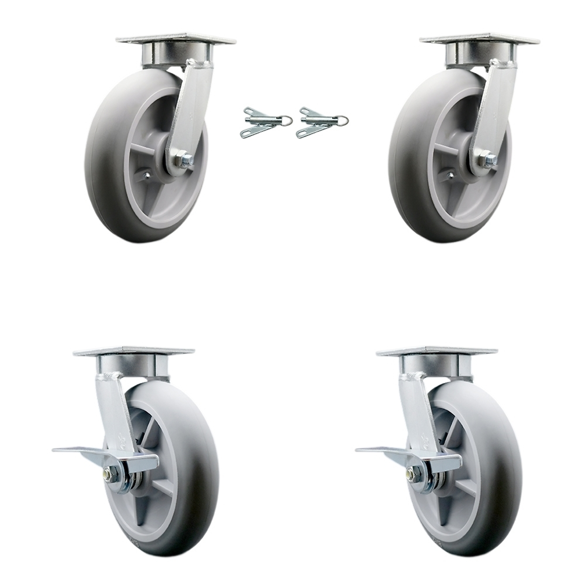 Service Caster, 8Inch x 2Inch Plate Casters, Wheel Diameter 8 in, Caster Type Swivel, Package (qty.) 4, Model SCC-KP30S820-TPRRD-BSL-2-SLB-2