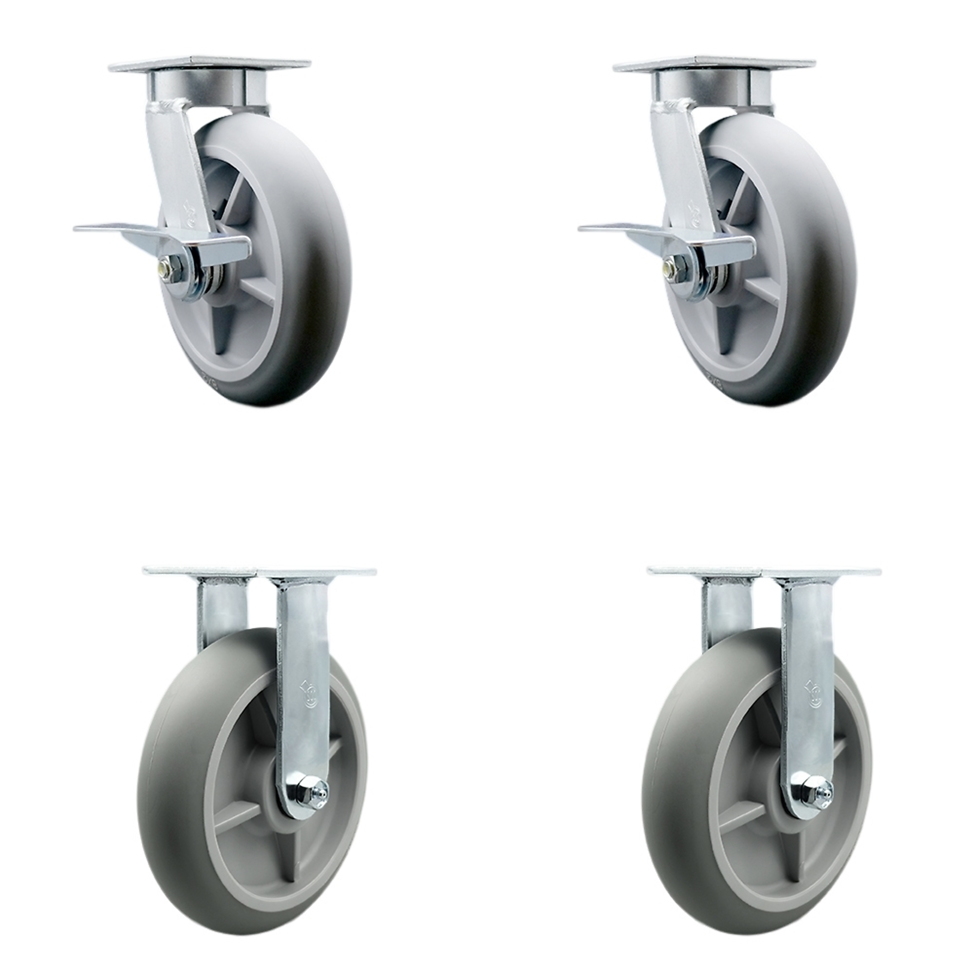 Service Caster, 8Inch x 2Inch Plate Casters, Wheel Diameter 8 in, Caster Type Swivel, Package (qty.) 4, Model SCC-KP30S820-TPRRD-SLB-2-R-2