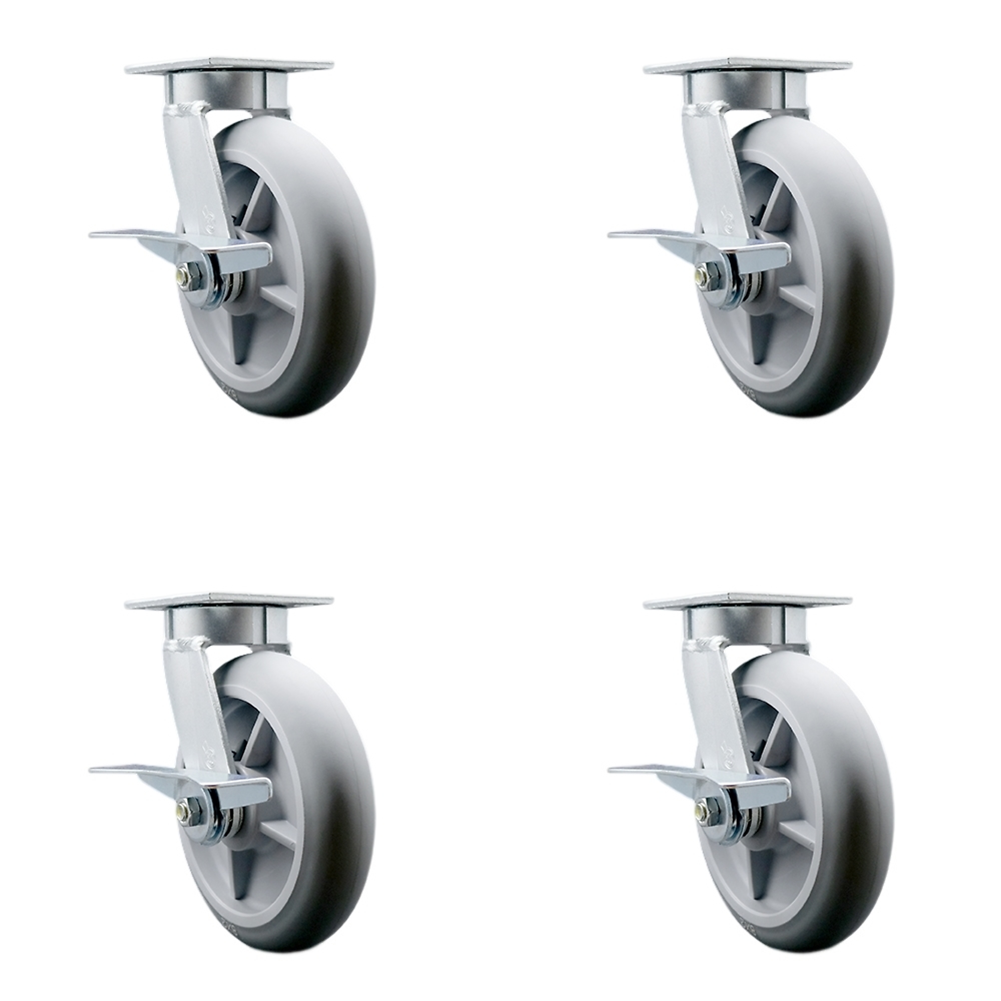 Service Caster, 8Inch x 2Inch Plate Casters, Wheel Diameter 8 in, Caster Type Swivel, Package (qty.) 4, Model SCC-KP30S820-TPRRD-SLB-4