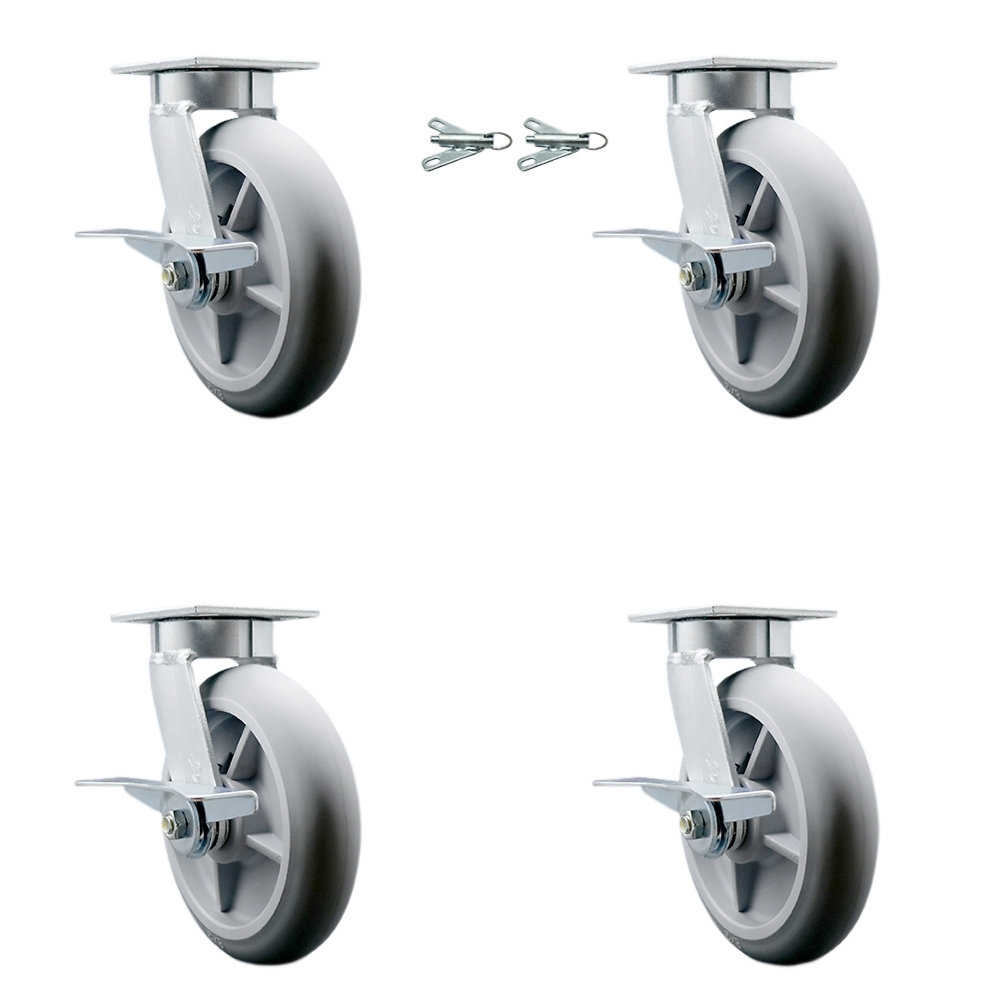 Service Caster, 8Inch x 2Inch Plate Casters, Wheel Diameter 8 in, Caster Type Swivel, Package (qty.) 4, Model SCC-KP30S820-TPRRD-SLB-BSL-2-SLB-2