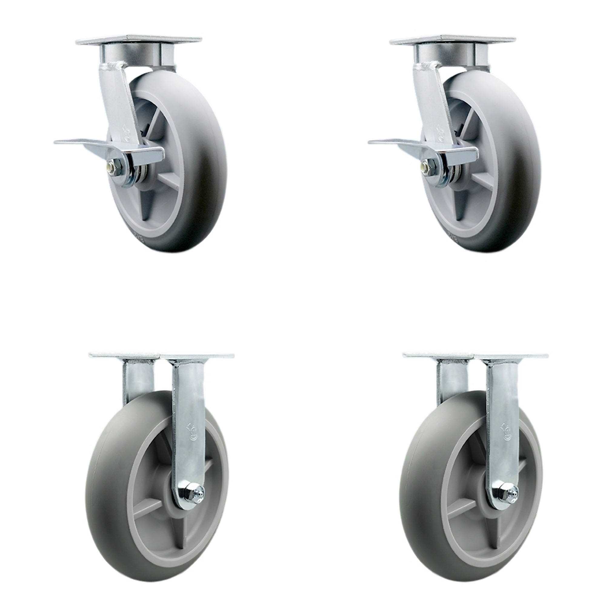 Service Caster, 8Inch x 2Inch Plate Casters, Wheel Diameter 8 in, Caster Type Swivel, Package (qty.) 4, Model SCC-KP30S820-TPRRD-2-R-2