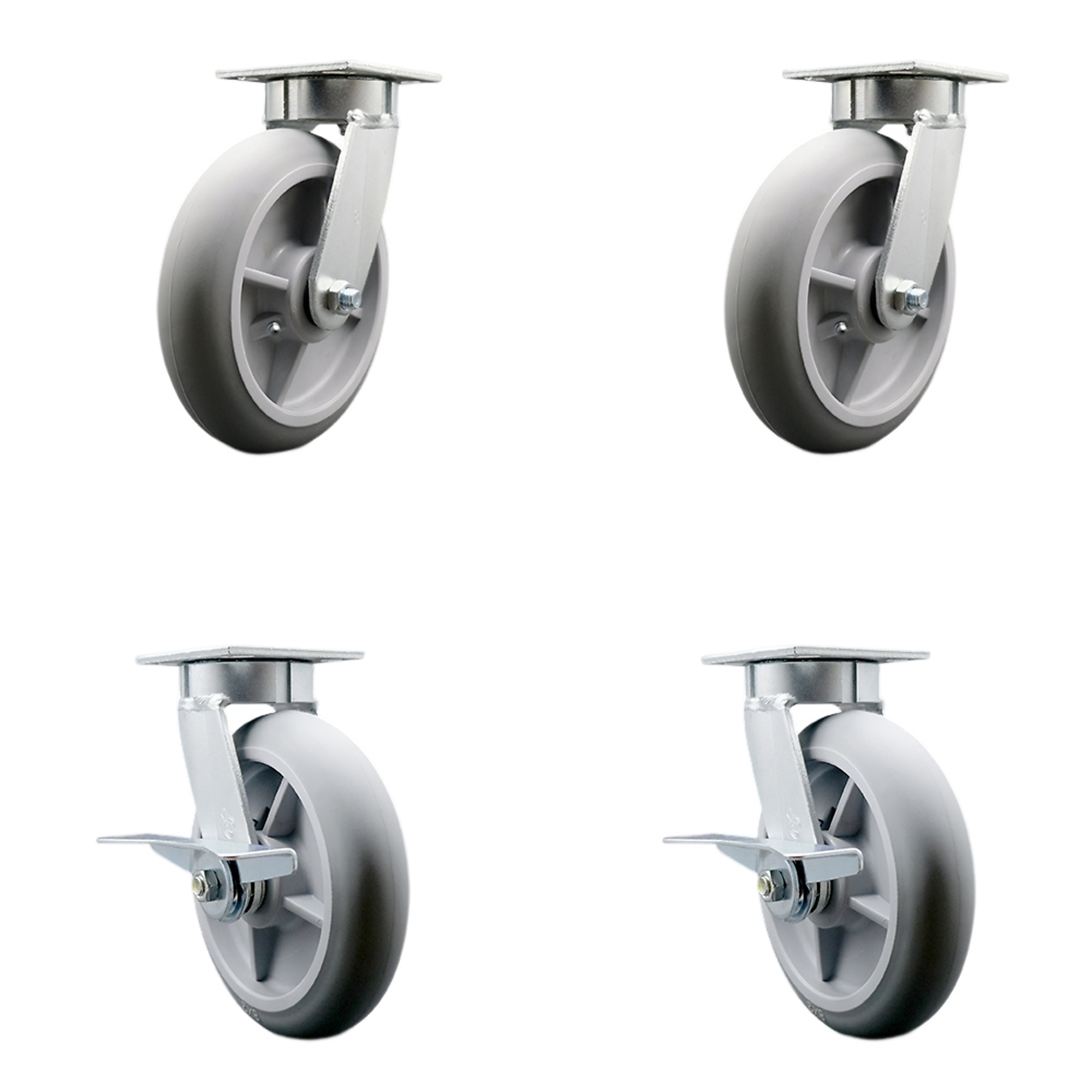 Service Caster, 8Inch x 2Inch Plate Casters, Wheel Diameter 8 in, Caster Type Swivel, Package (qty.) 4, Model SCC-KP30S820-TPRRD-2-SLB-2