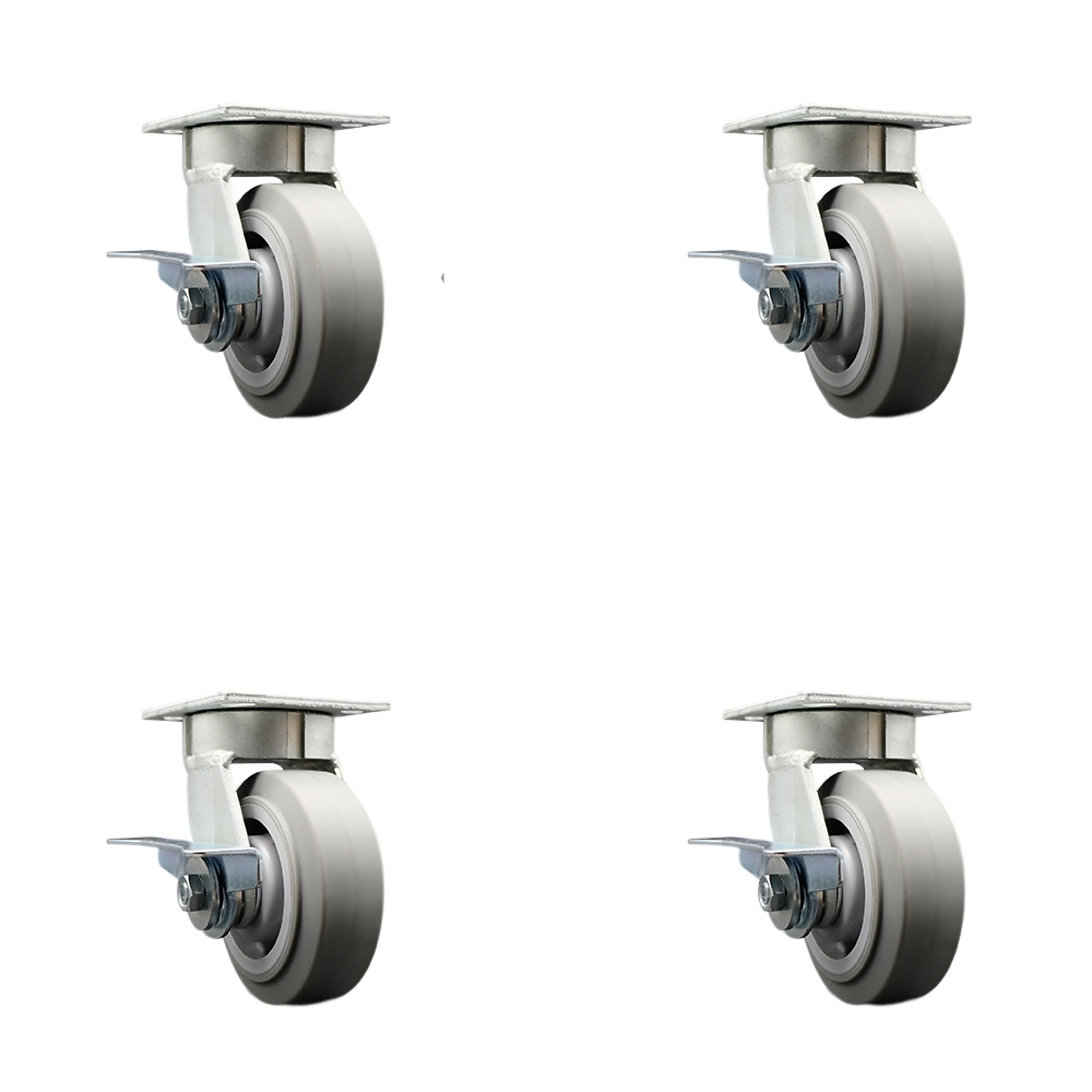 Service Caster, 5Inch x 2Inch Plate Casters, Wheel Diameter 5 in, Caster Type Swivel, Package (qty.) 4, Model SCC-KP30S520-TPRRF-SLB-BSL-4